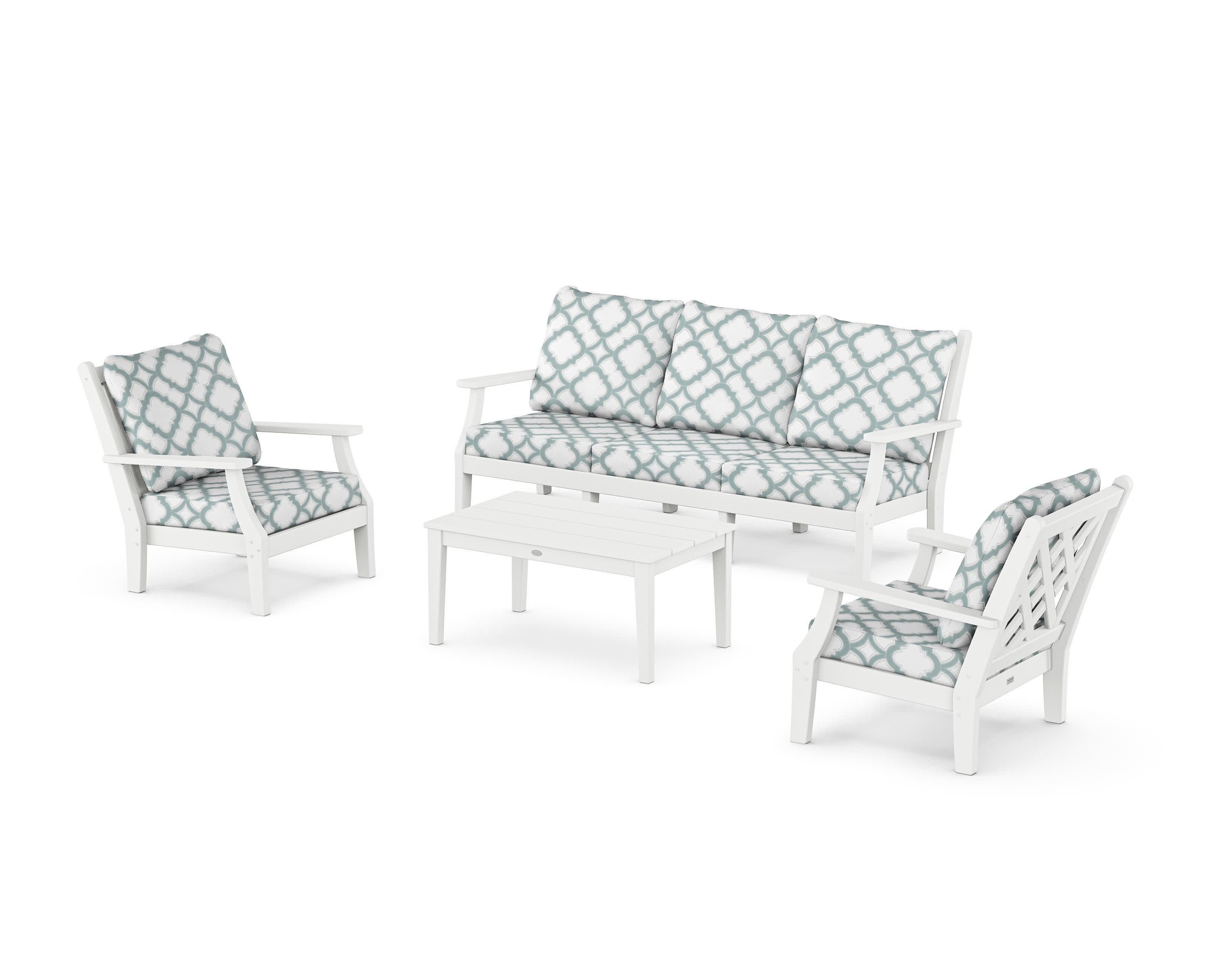 Wovendale 4-Piece Deep Seating Set with Sofa in White / Trellis Glacier Spa