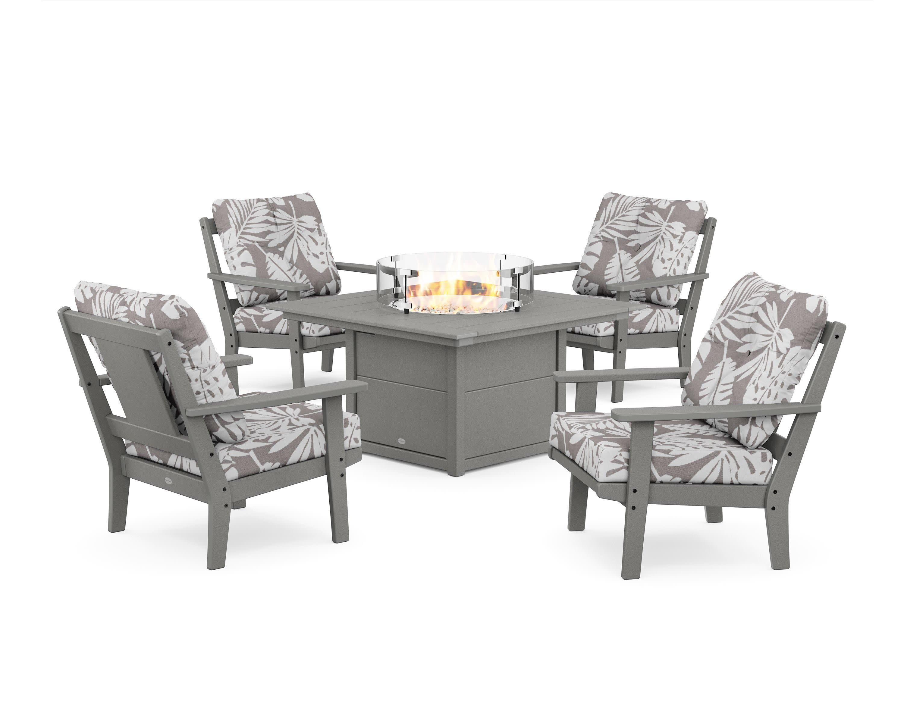 Prairie 5-Piece Deep Seating Set with Fire Pit Table in Slate Grey / Leaf Grey Mist