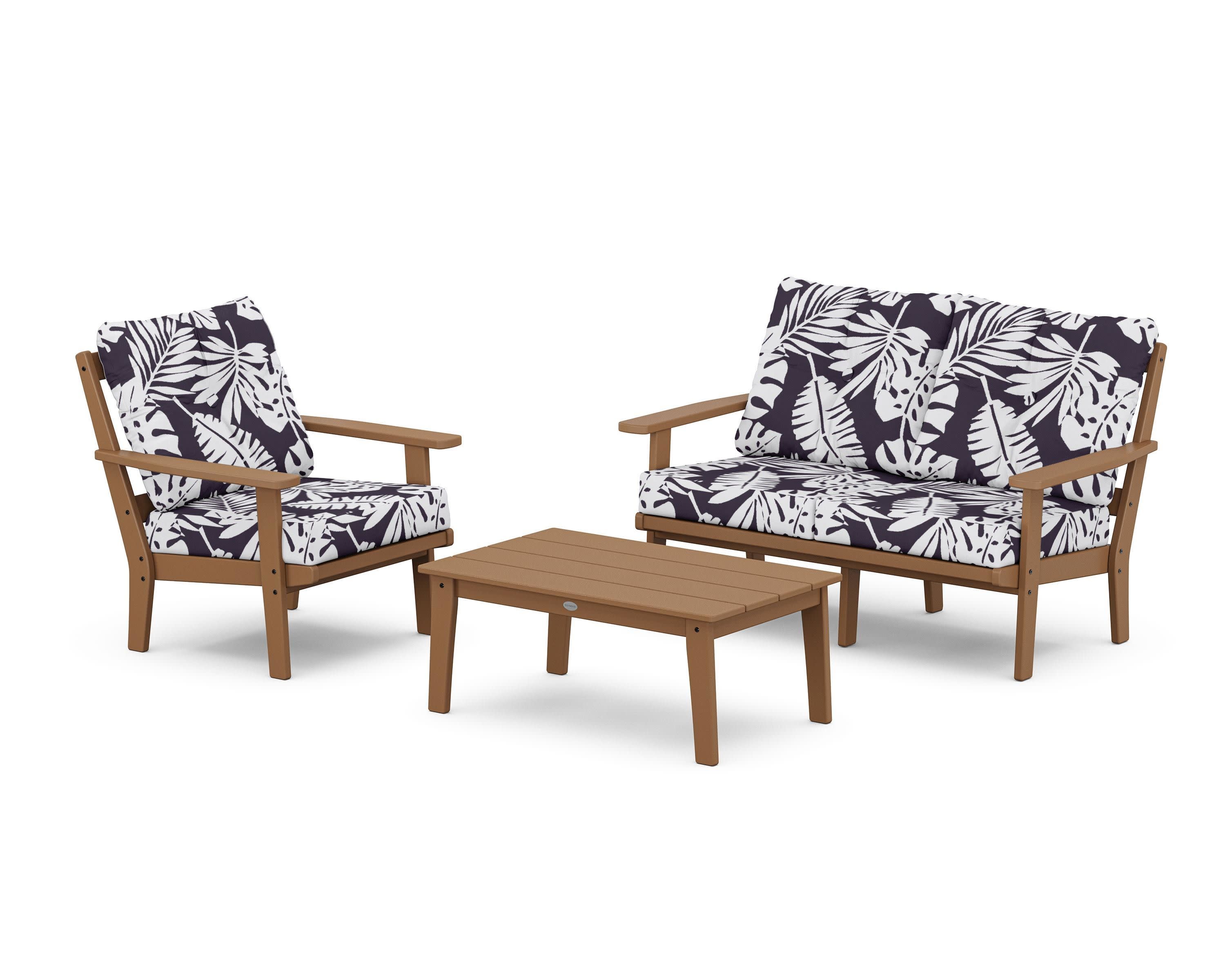 Prairie 3-Piece Deep Seating Set with Loveseat in Teak / Leaf Navy