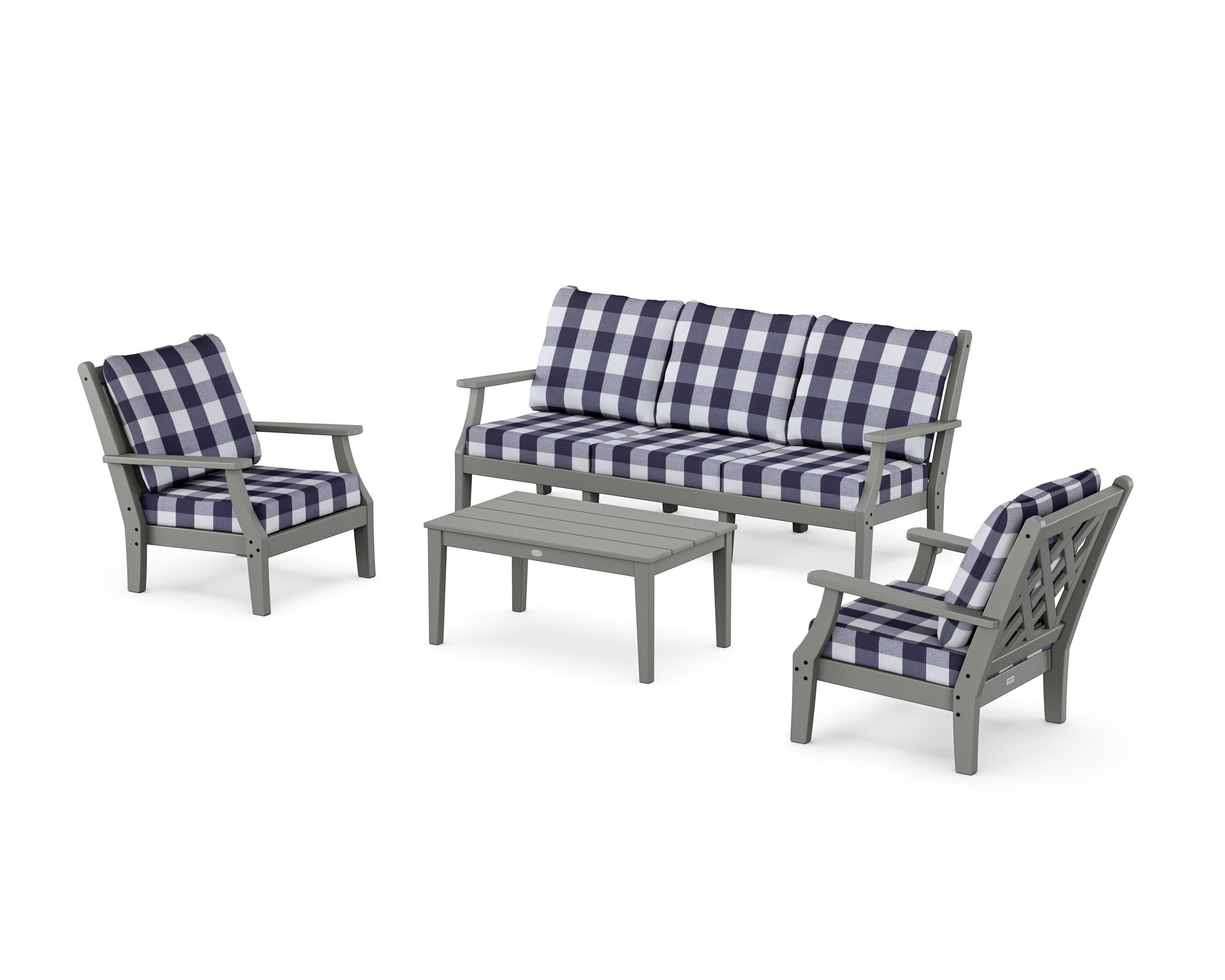 Wovendale 4-Piece Deep Seating Set with Sofa in Slate Grey / Buffalo Plaid Navy