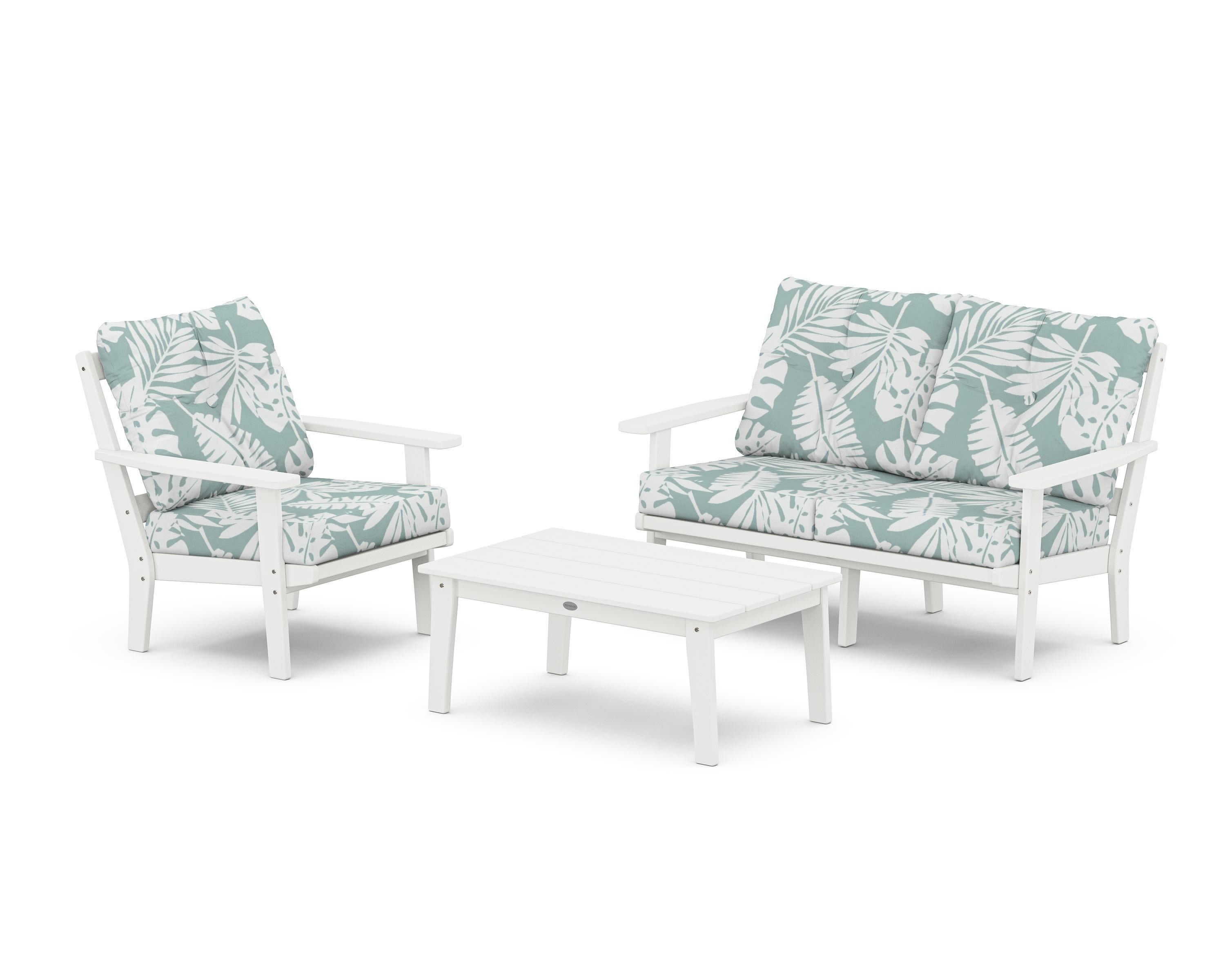 Prairie 3-Piece Deep Seating Set with Loveseat in White / Leaf Glacier Spa