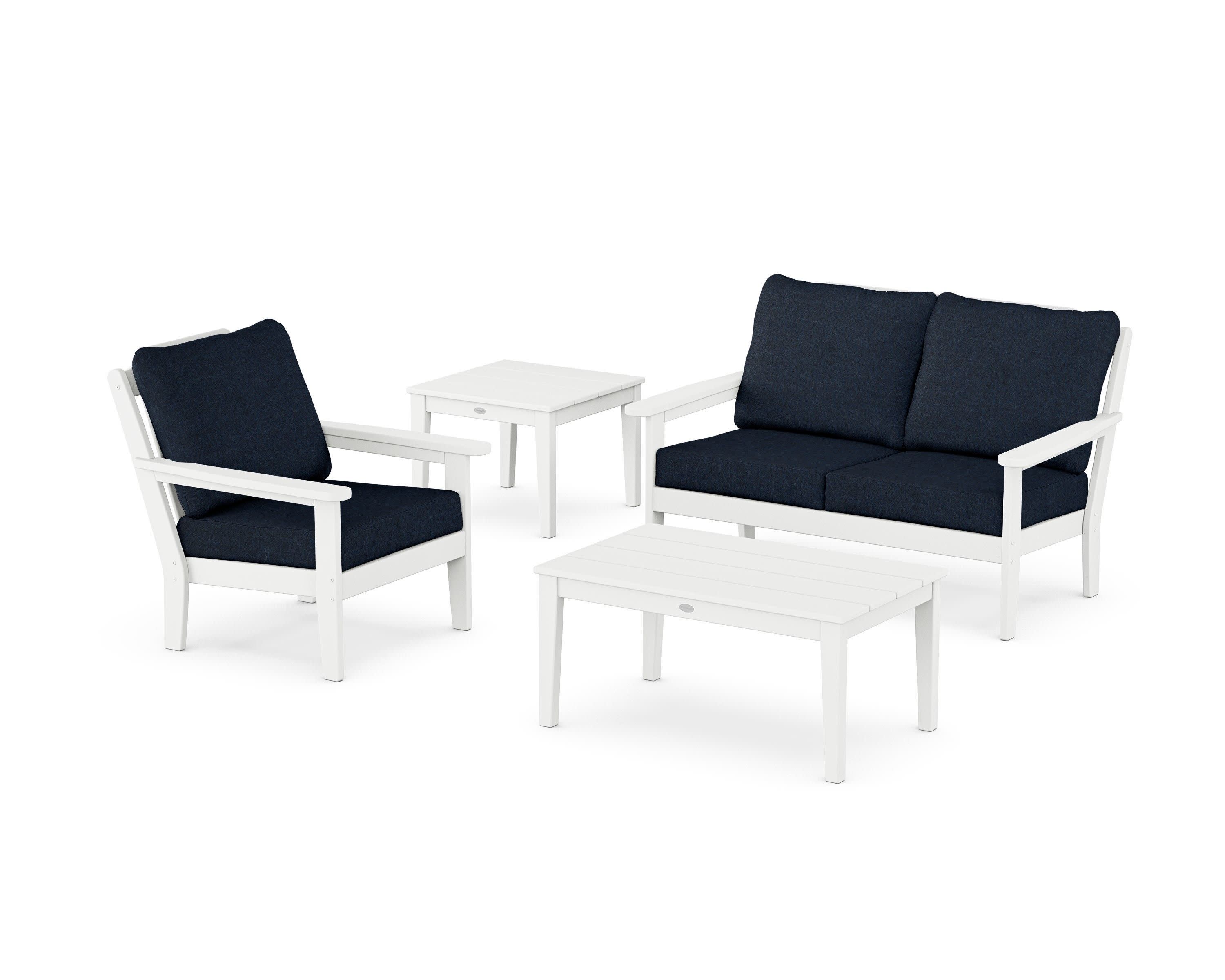 Wovendale 4-Piece Deep Seating Set in White / Marine Indigo