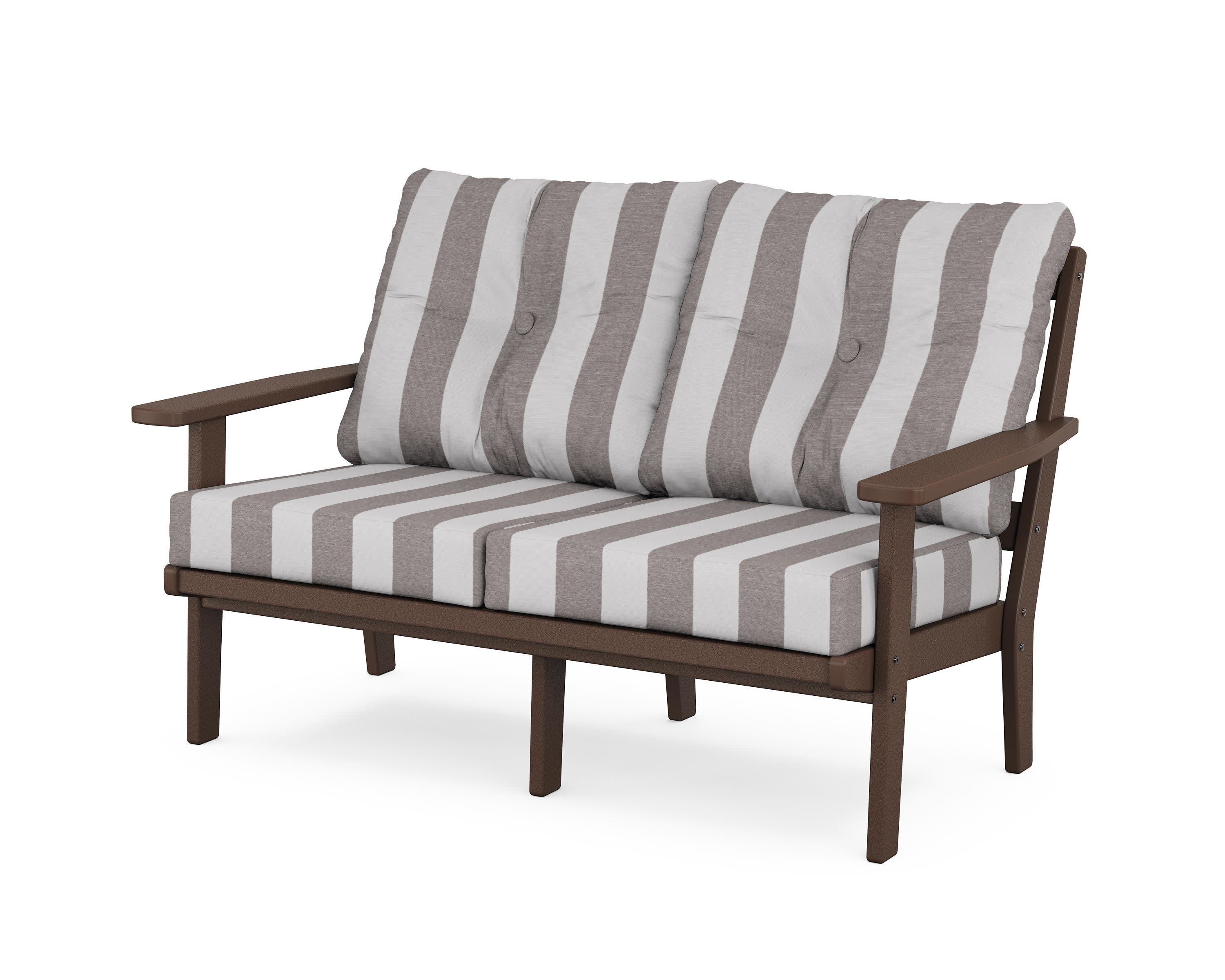 Prairie Deep SeatingLoveseat in Mahogany / Cabana Stripe Grey Mist