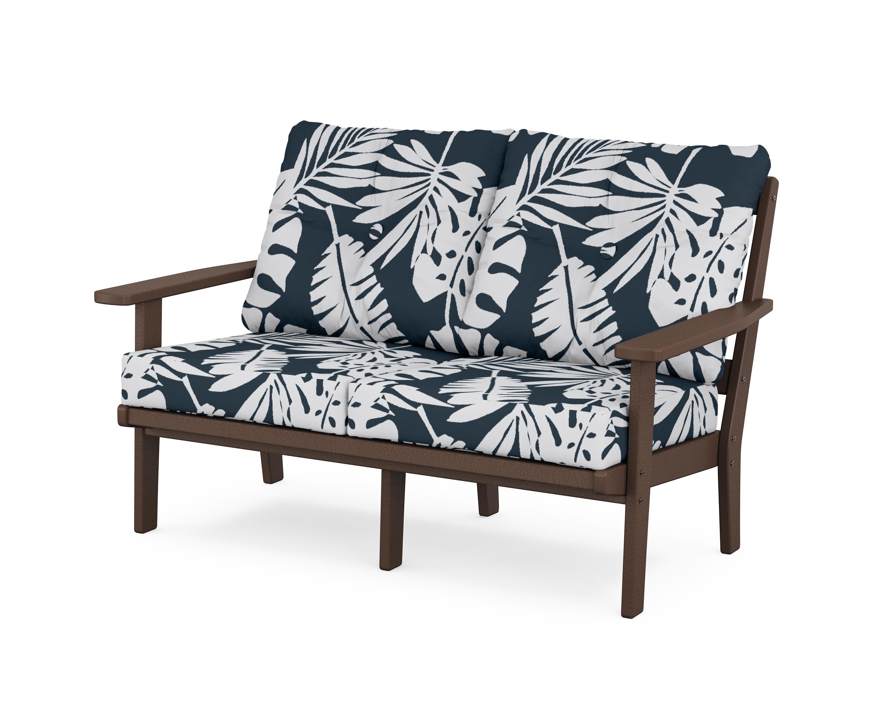 Prairie Deep SeatingLoveseat in Mahogany / Leaf Marine Indigo
