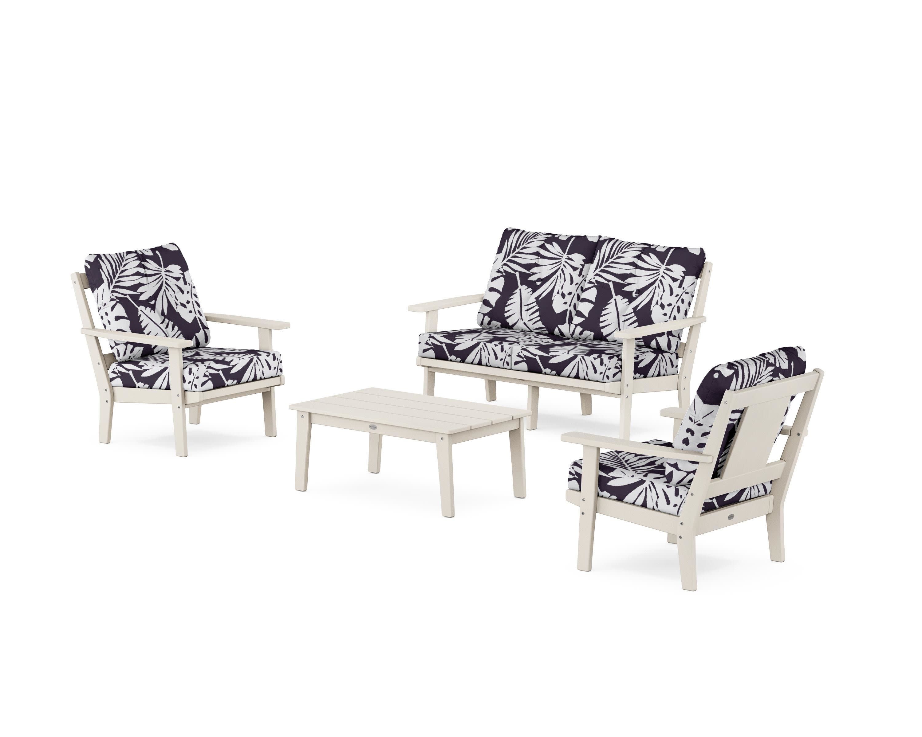 Prairie 4-Piece Deep Seating Set with Loveseat in Sand / Leaf Navy