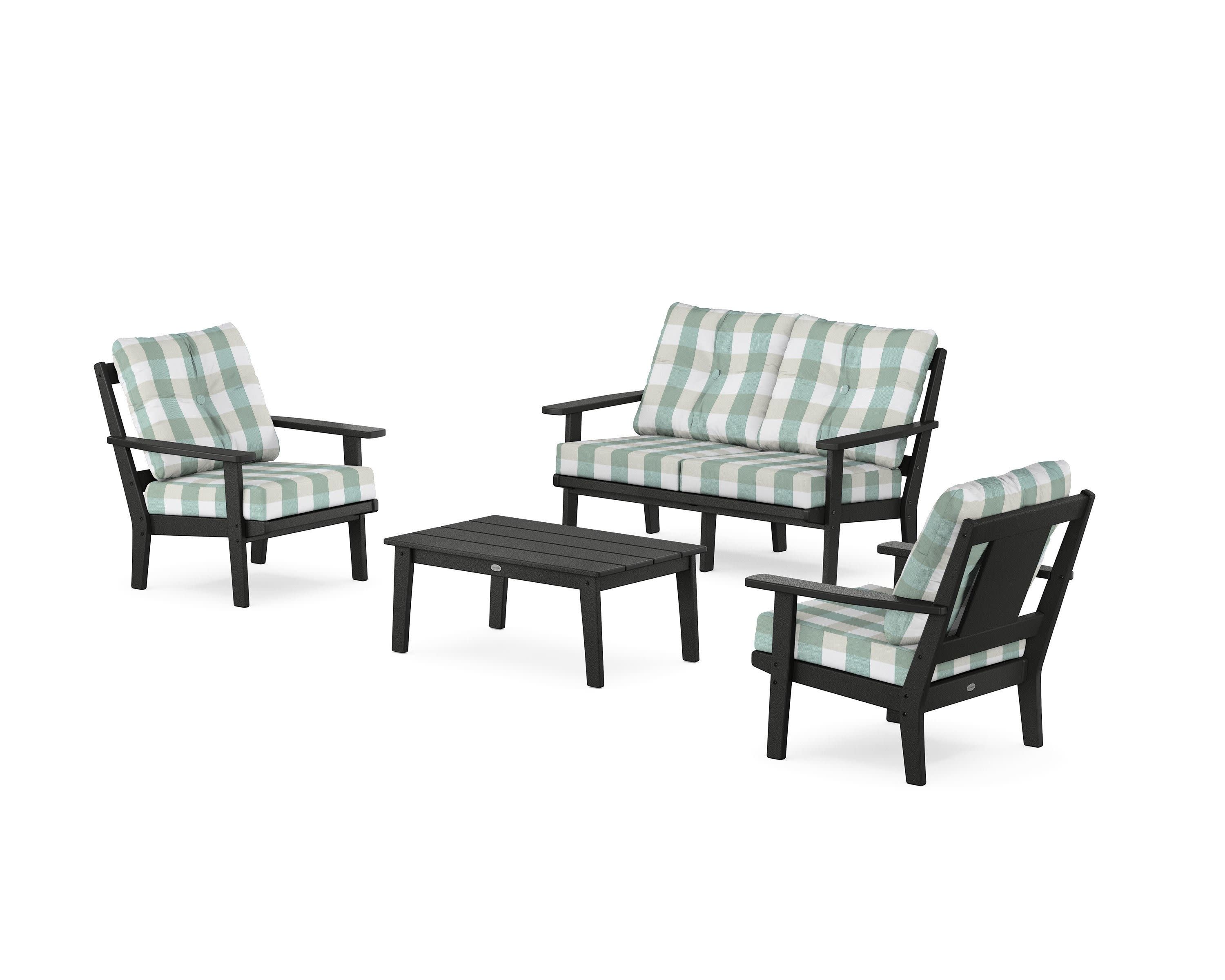 Prairie 4-Piece Deep Seating Set with Loveseat in Black / Buffalo Plaid Glacier Spa