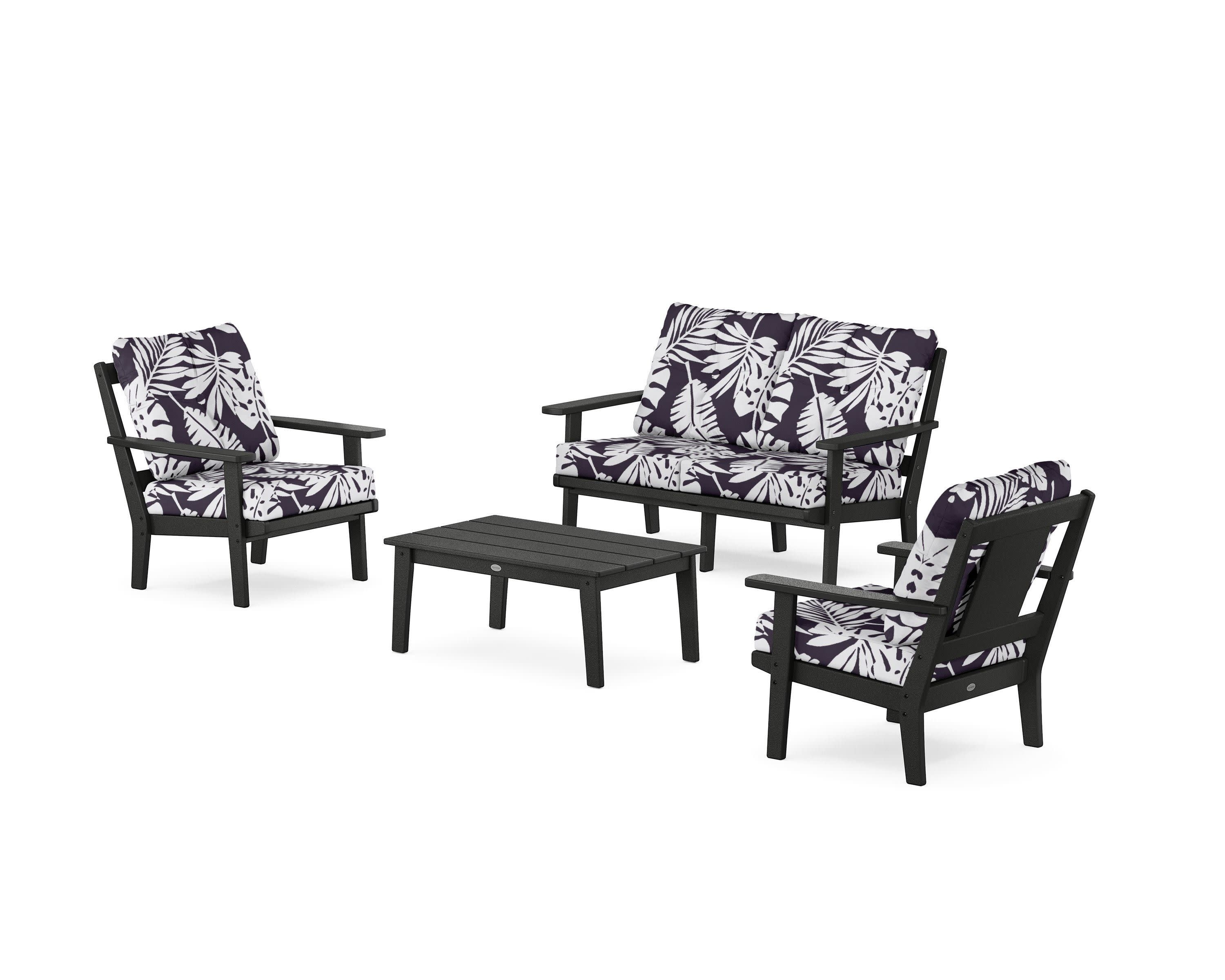 Prairie 4-Piece Deep Seating Set with Loveseat in Black / Leaf Navy