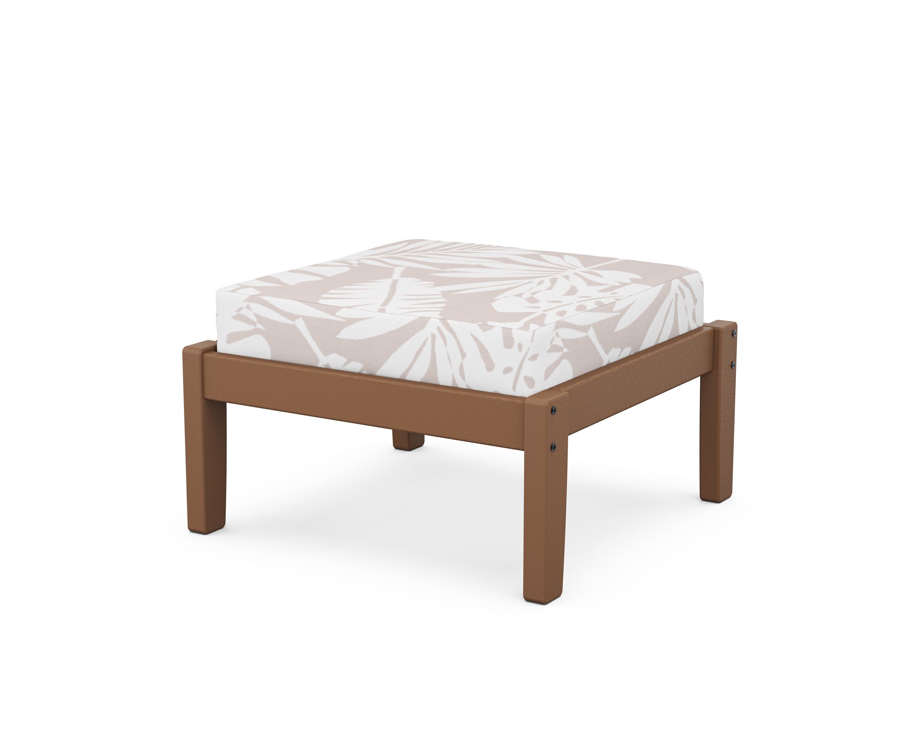Deep Seating Ottoman in Teak / Leaf Dune Burlap