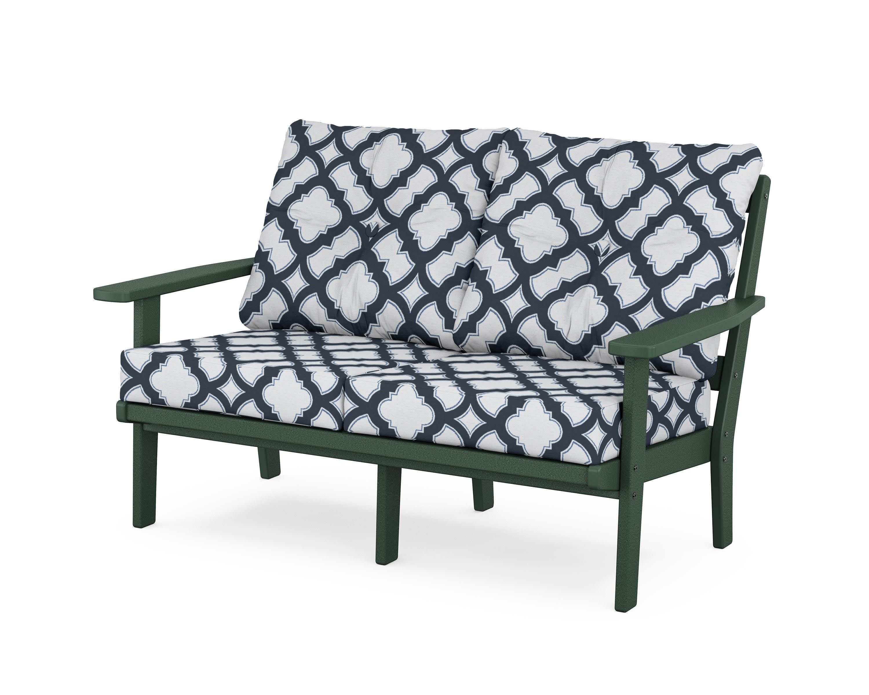 Prairie Deep SeatingLoveseat in Green / Trellis Marine Indigo