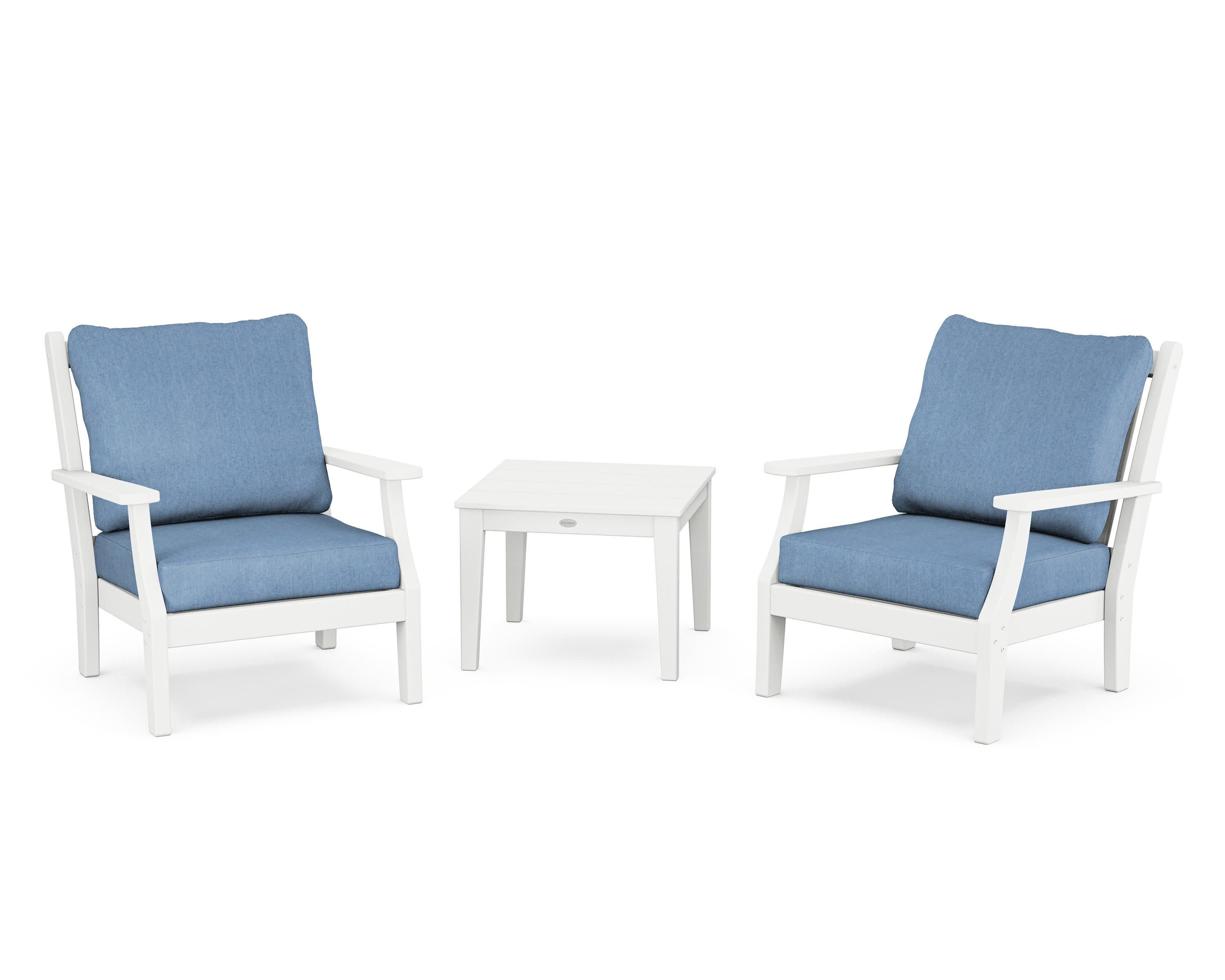 Wovendale 3-Piece Deep Seating Set in White / Sky Blue