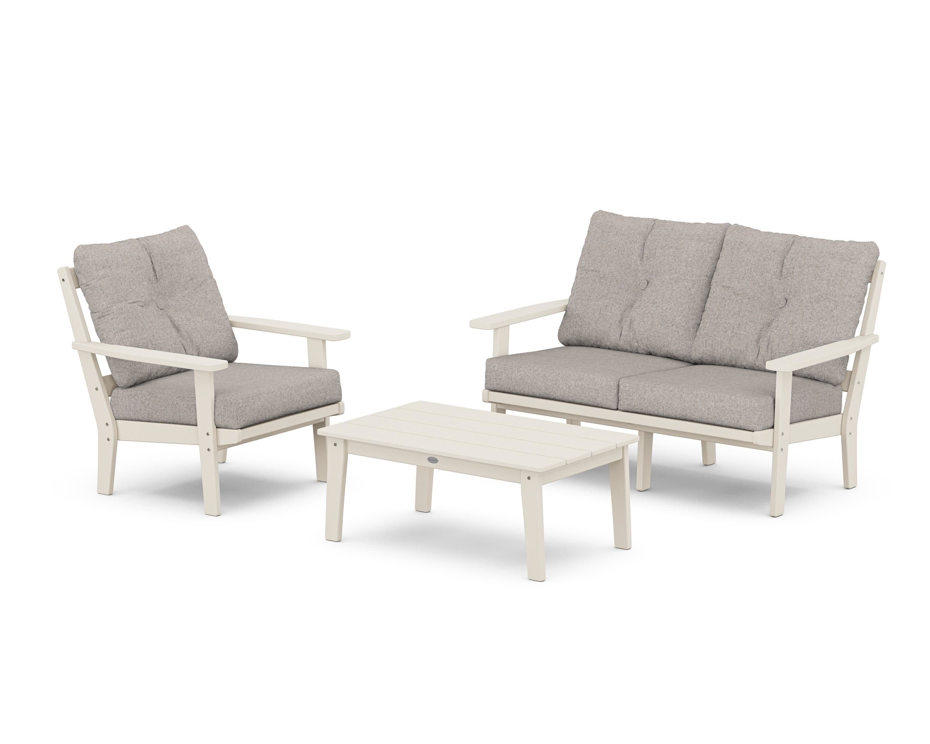 Prairie 3-Piece Deep Seating Set with Loveseat in Sand / Weathered Tweed