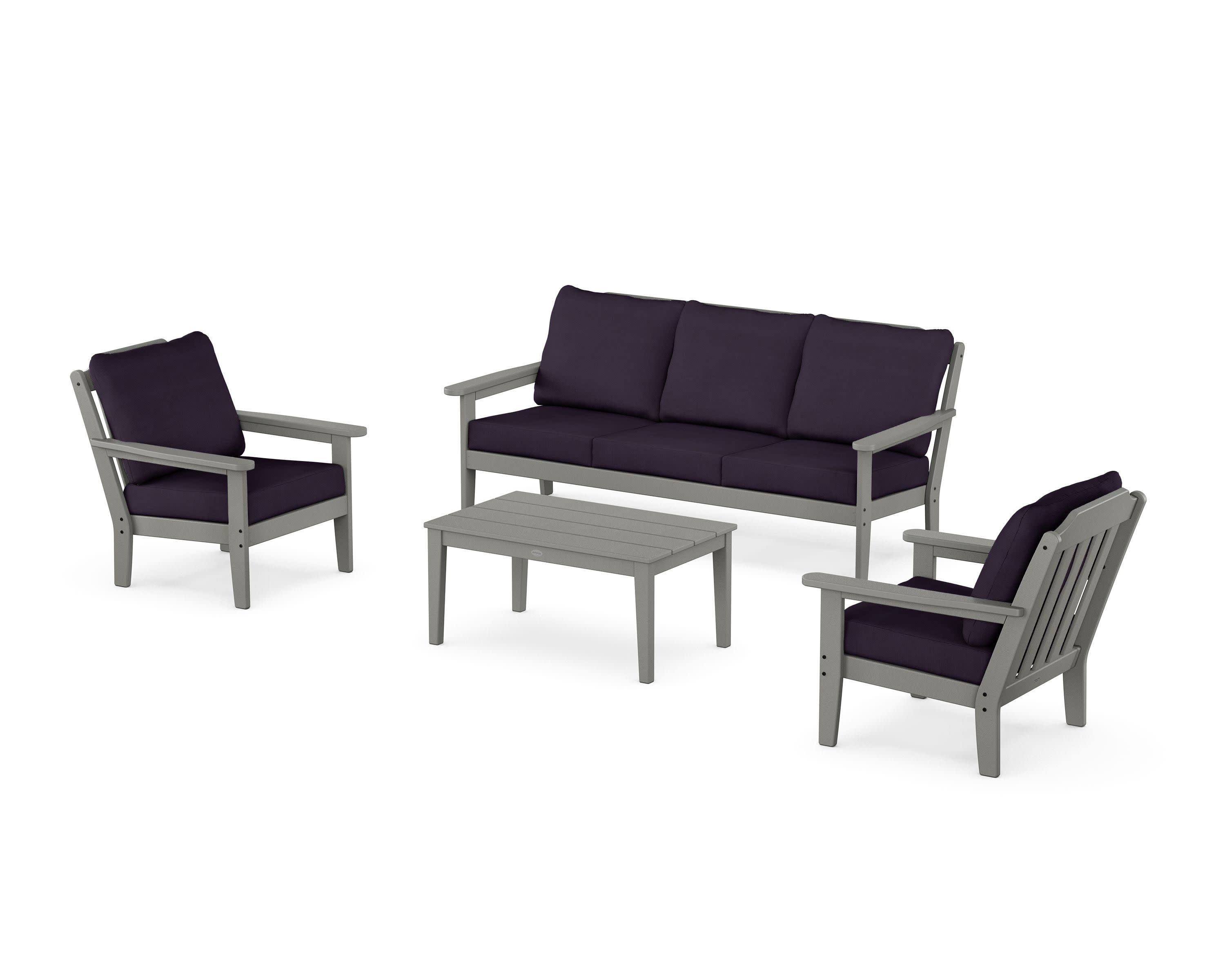 Cottage 4-Piece Deep Seating Set with Sofa in Slate Grey / Navy Linen