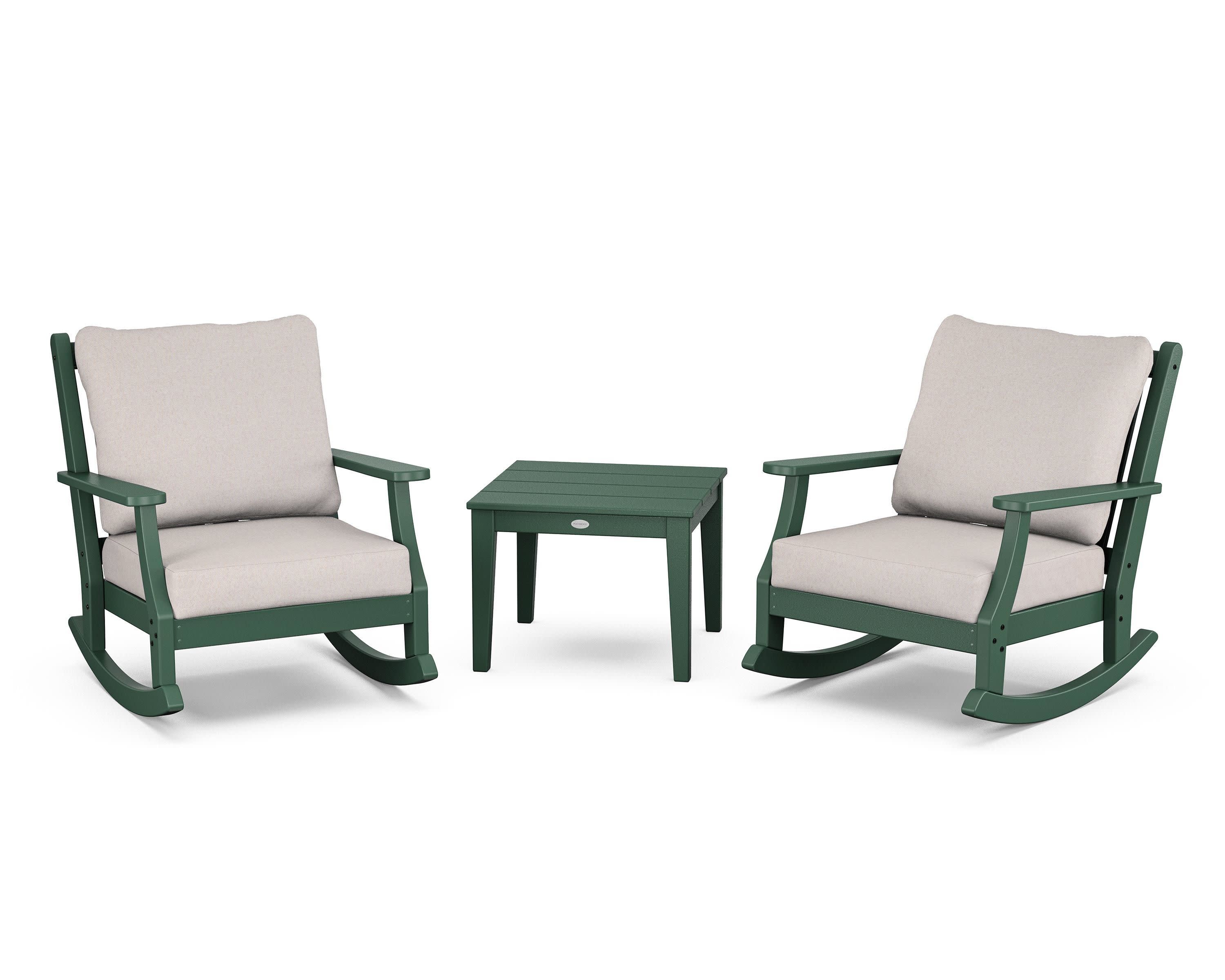 Wovendale 3-Piece Deep Seating Rocker Set in Green / Dune Burlap