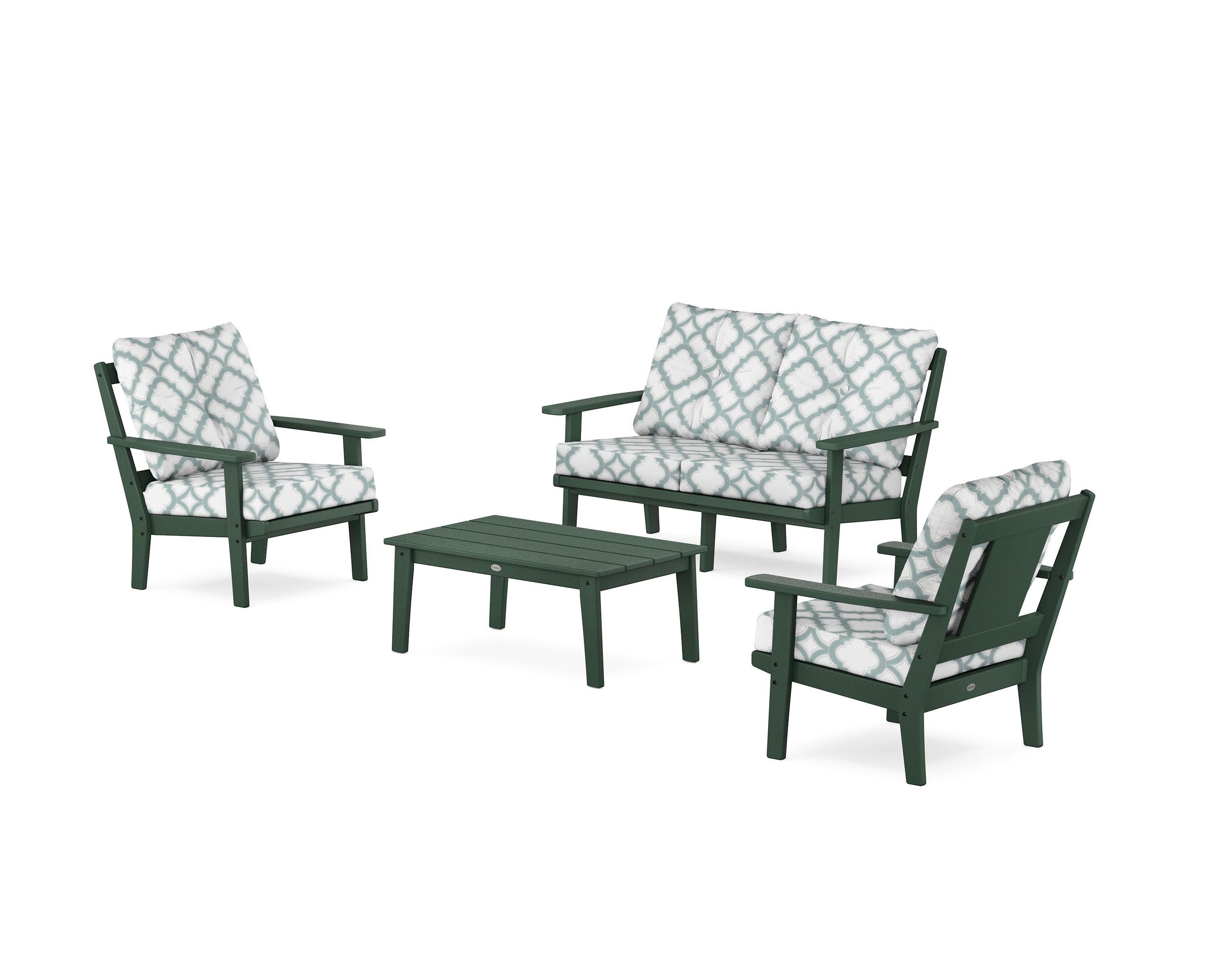 Prairie 4-Piece Deep Seating Set with Loveseat in Green / Trellis Glacier Spa