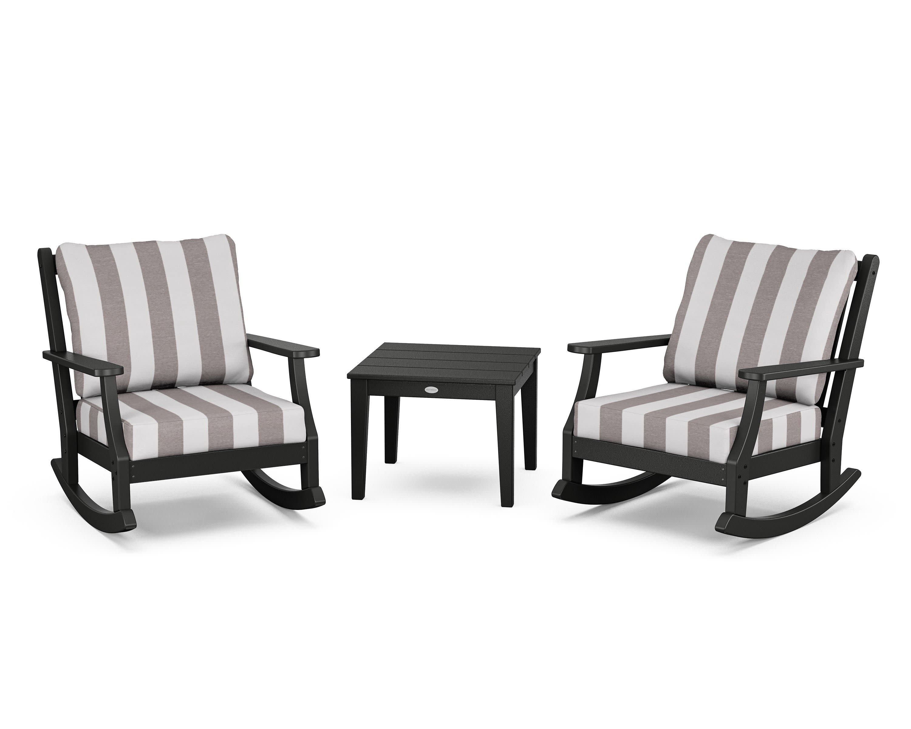 Wovendale 3-Piece Deep Seating Rocker Set in Black / Cabana Stripe Grey Mist