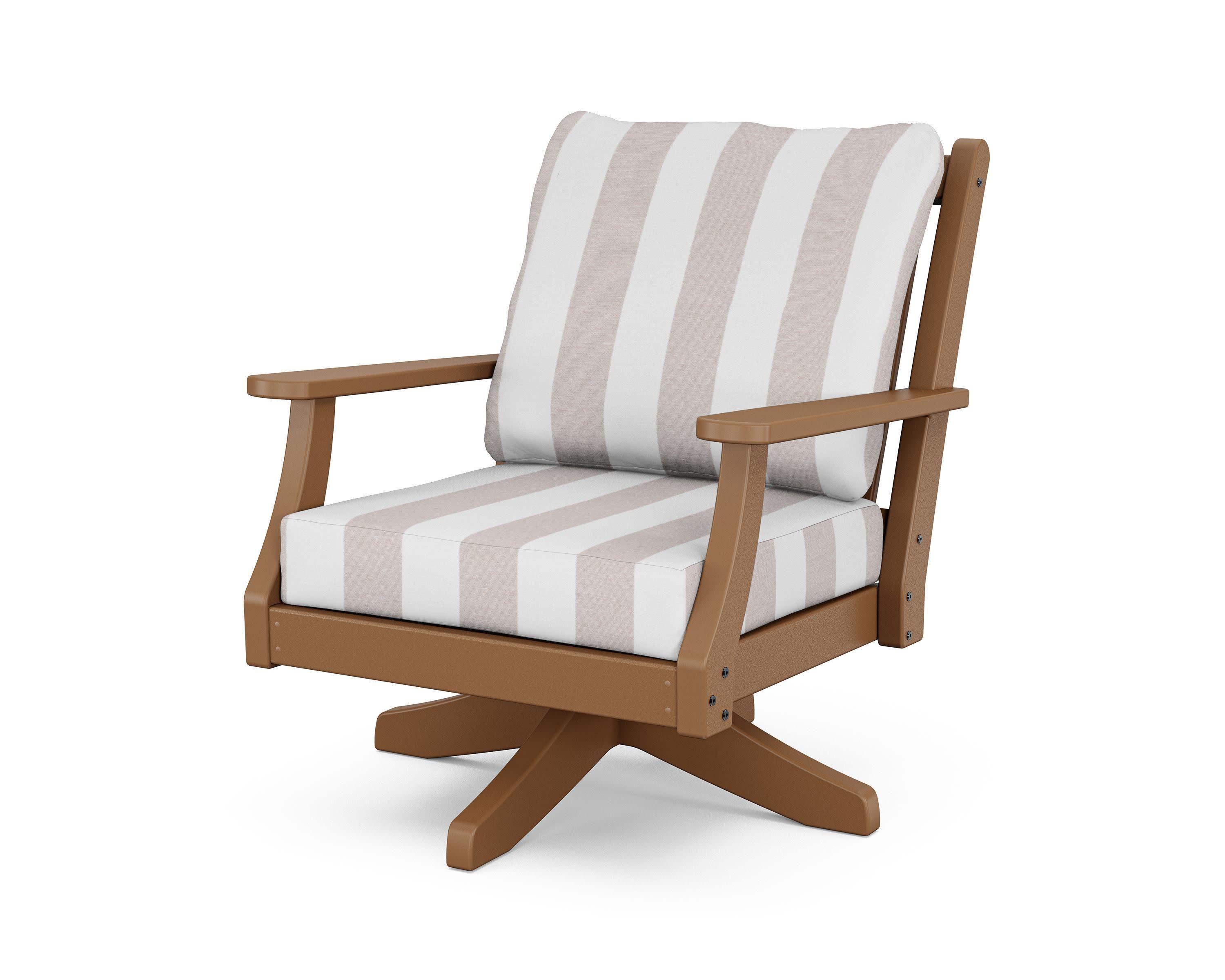 Wovendale Deep Seating Swivel Chair in Teak / Cabana Stripe Dune Burlap