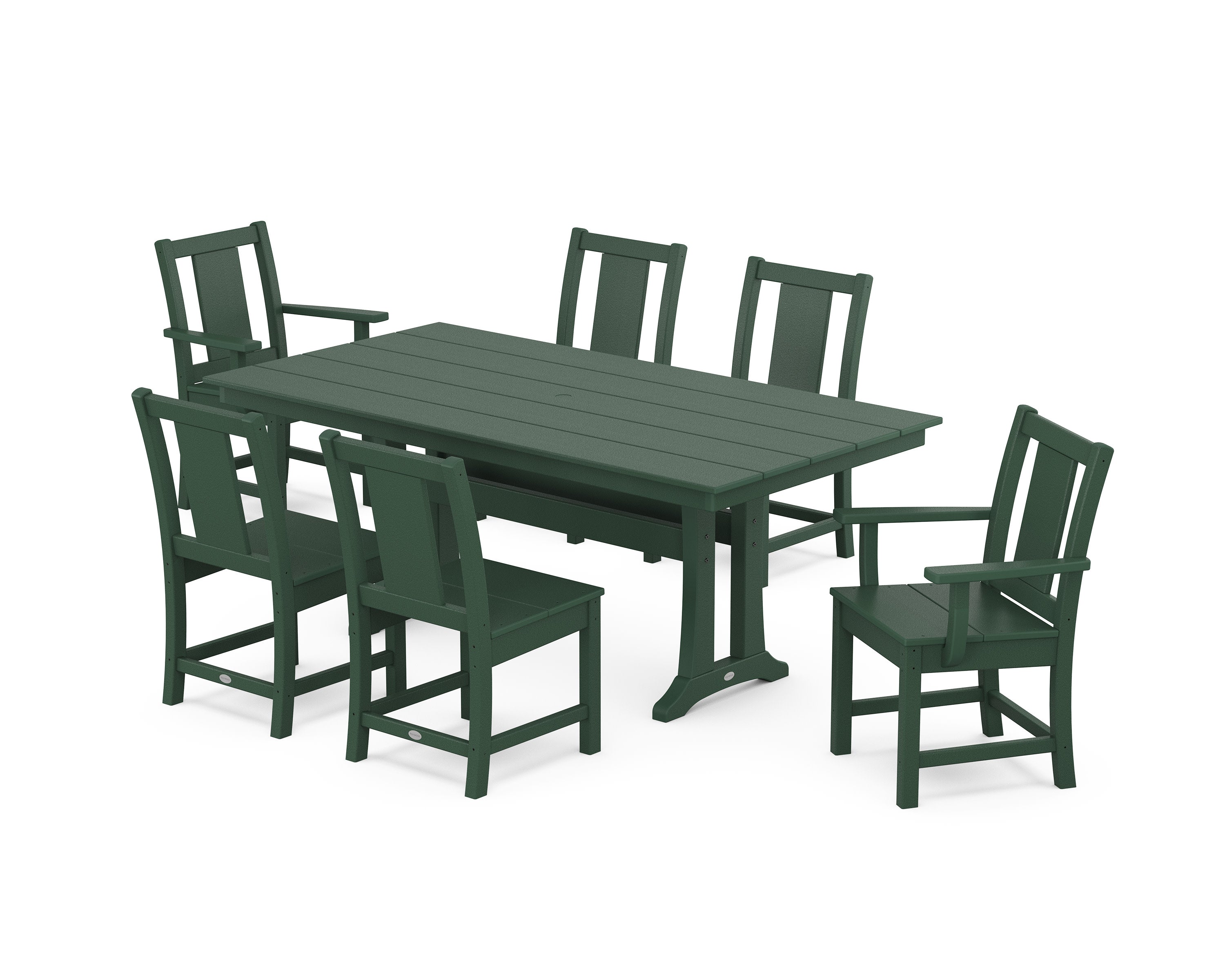 Prairie 7-Piece Farmhouse Dining Set with Trestle Legs in Green