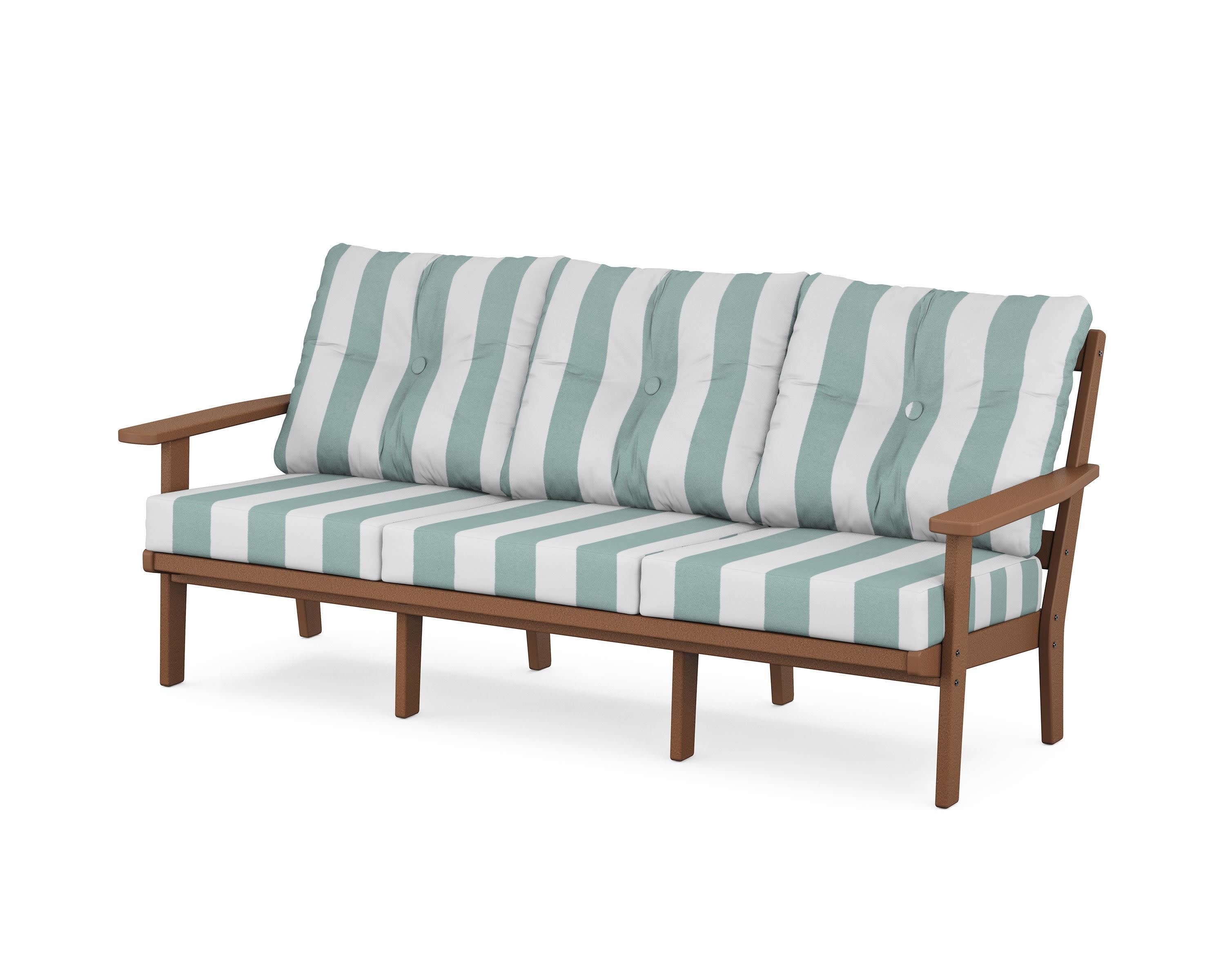 PrairieDeep Seating Sofa in Teak / Cabana Stripe Glacier Spa