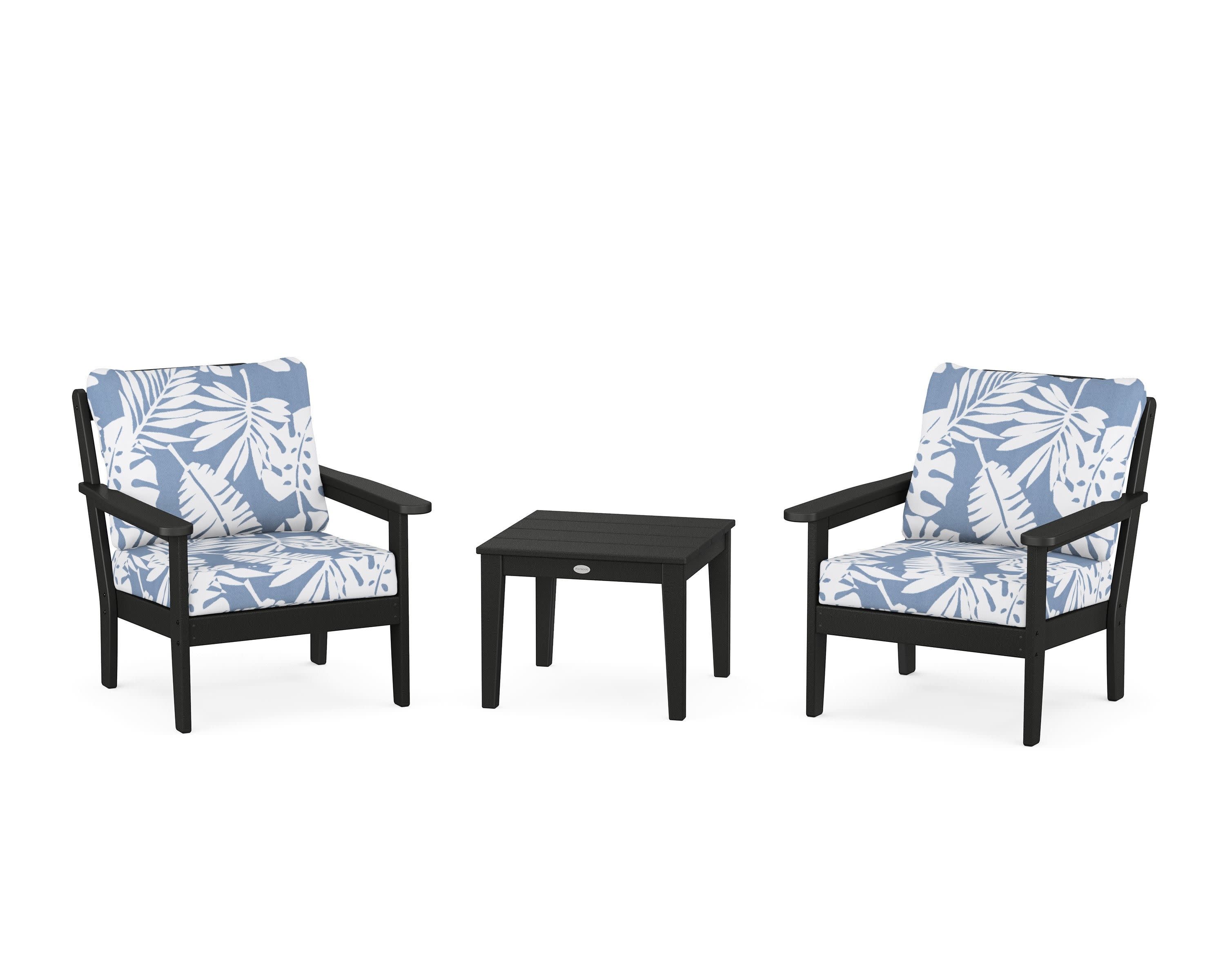 Cottage 3-Piece Deep Seating Set in Black / Leaf Sky Blue