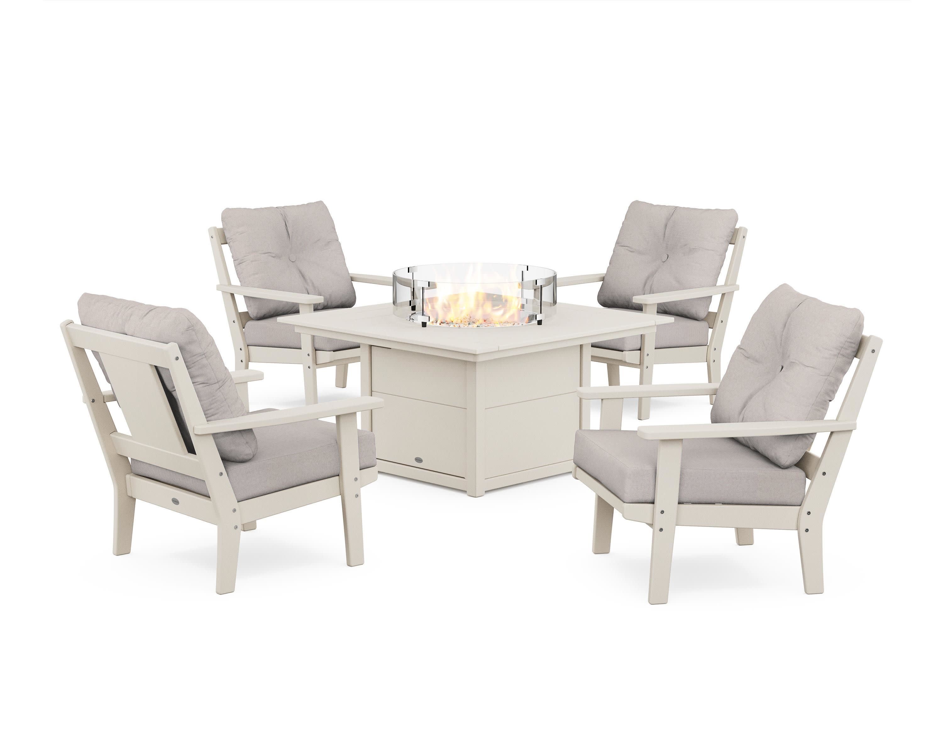 Prairie 5-Piece Deep Seating Set with Fire Pit Table in Sand / Dune Burlap