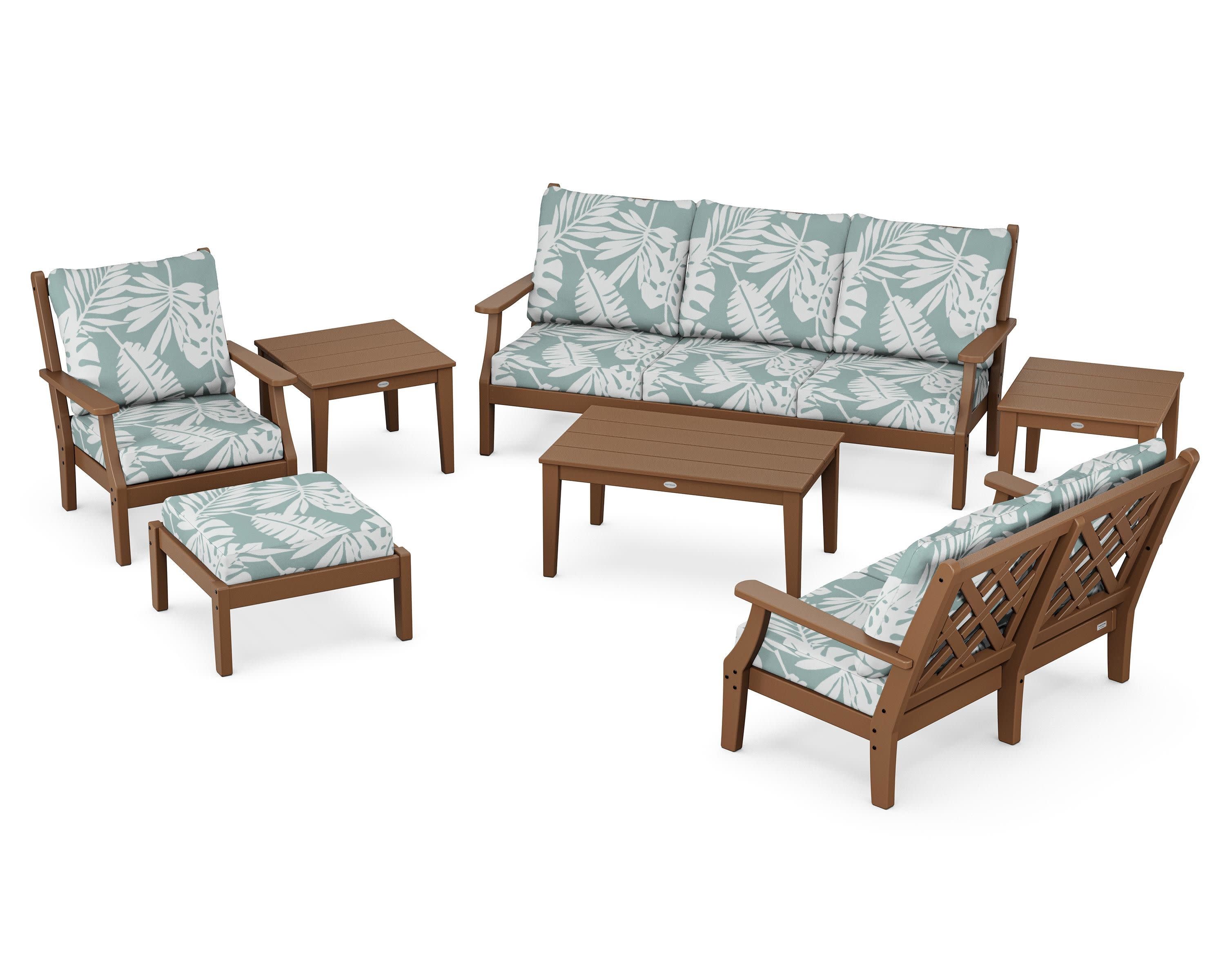 Wovendale 7-Piece Deep Seating Set in Teak / Leaf Glacier Spa