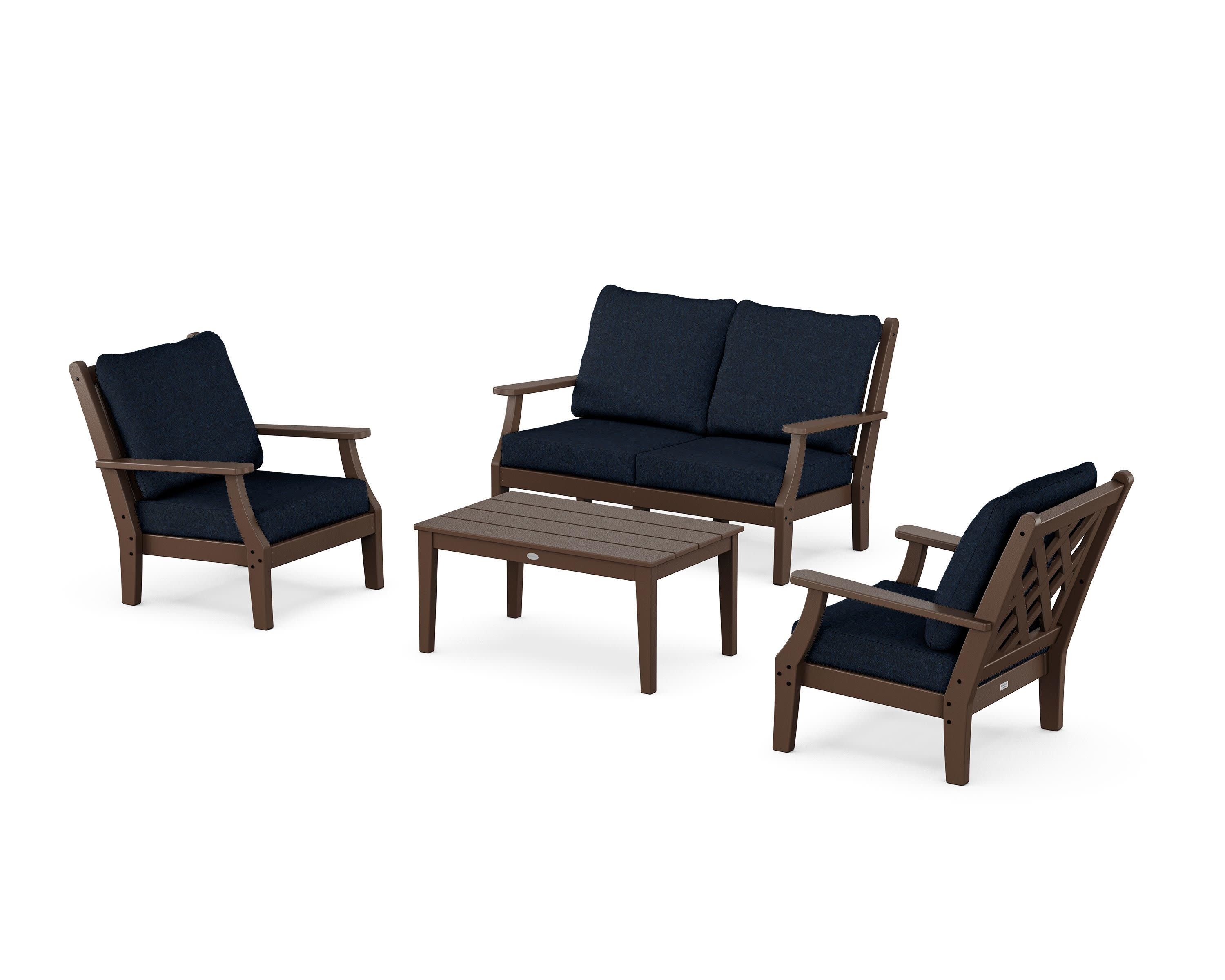Wovendale 4-Piece Deep Seating Set with Loveseat in Mahogany / Marine Indigo