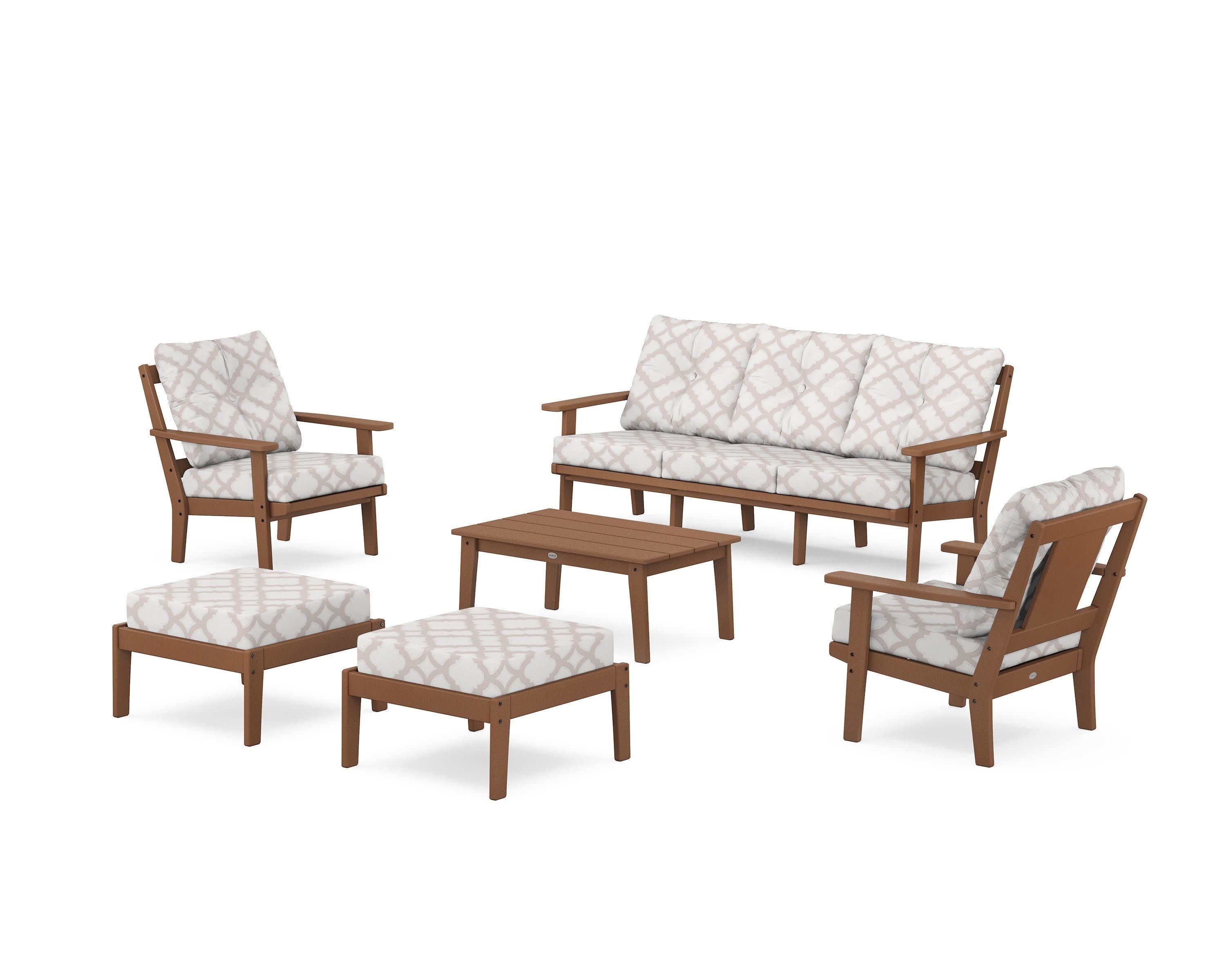 Prairie 6-Piece Lounge Sofa Set in Teak / Trellis Dune Burlap
