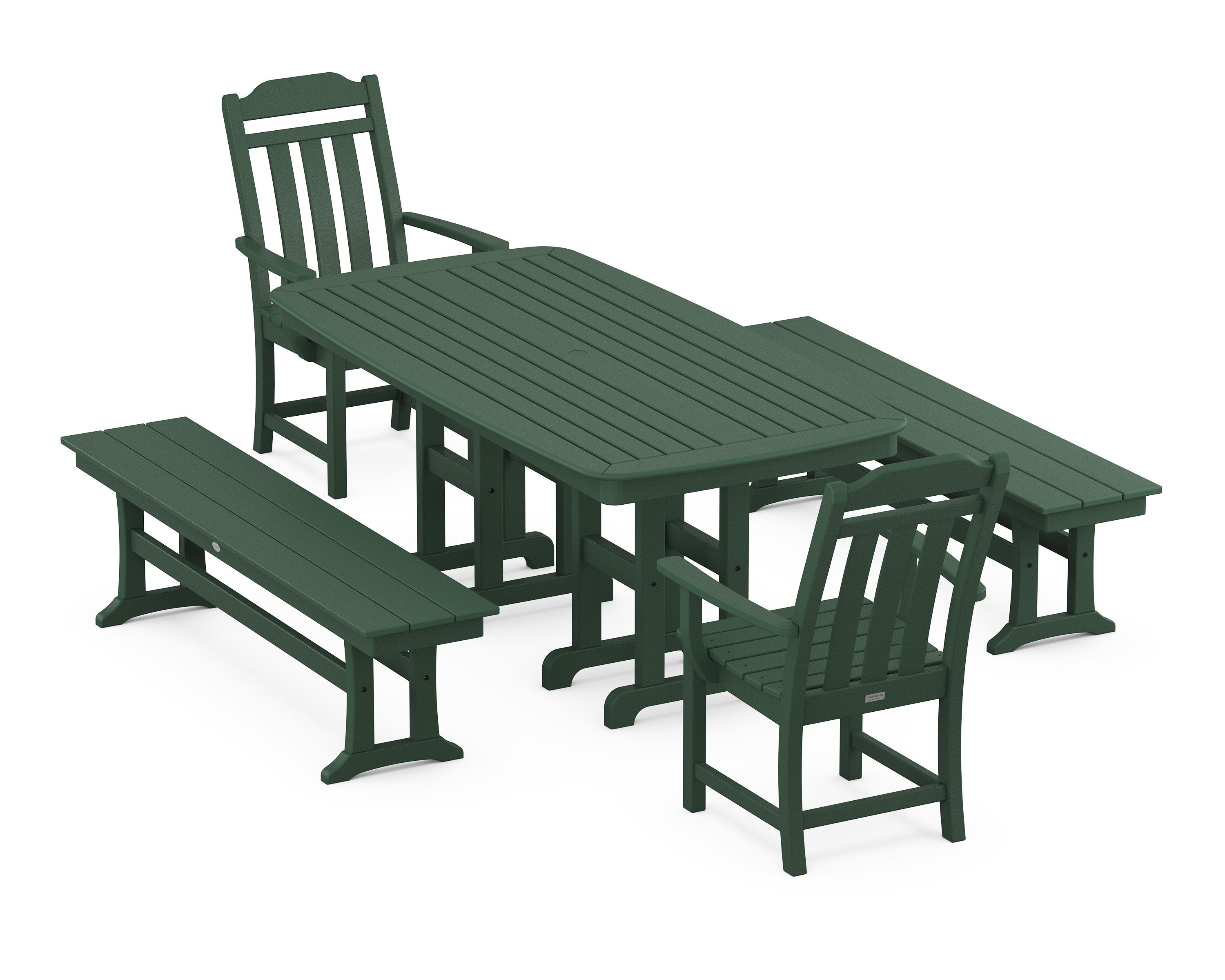 Cottage 5-Piece Dining Set with Benches in Green