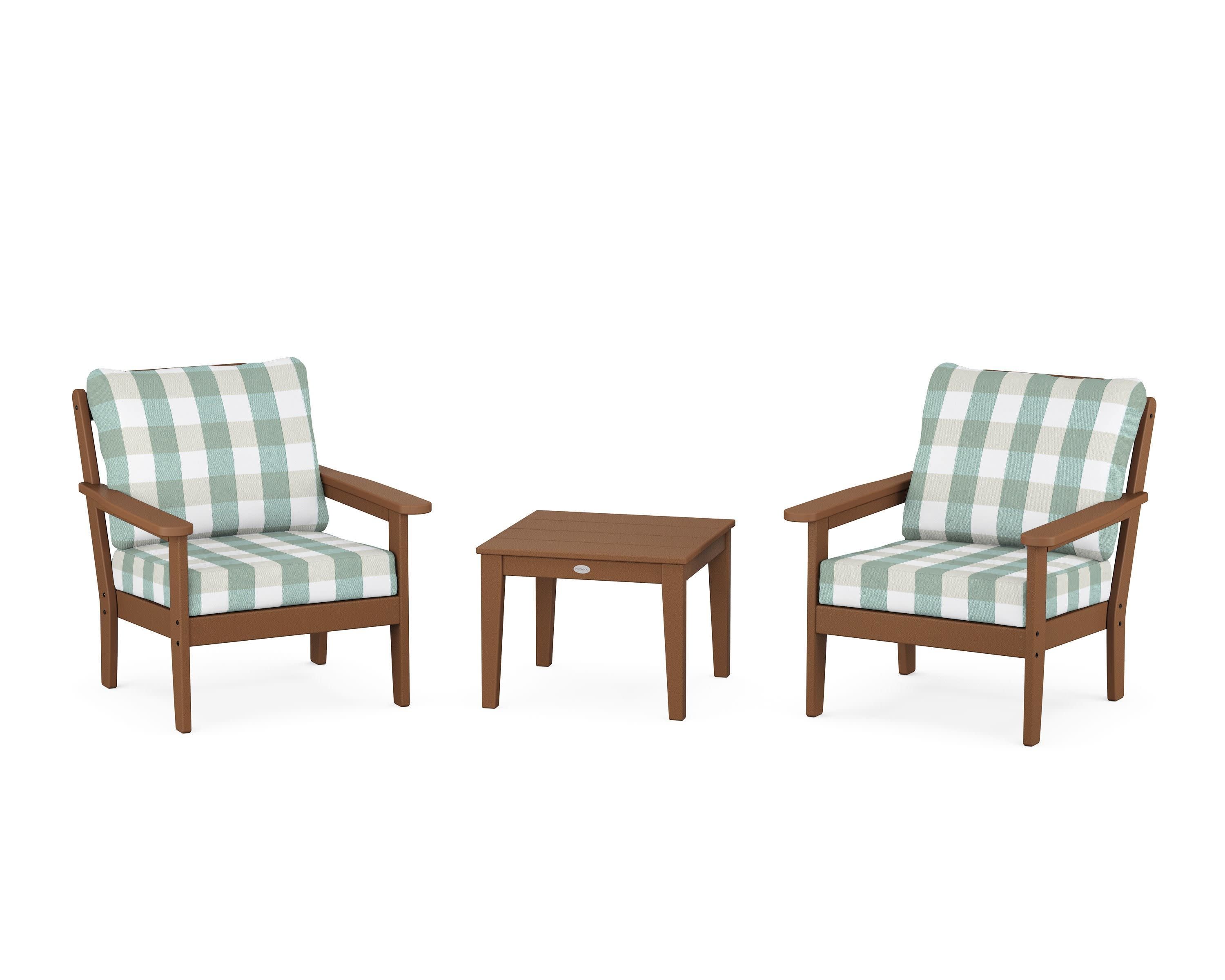 Cottage 3-Piece Deep Seating Set in Teak / Buffalo Plaid Glacier Spa