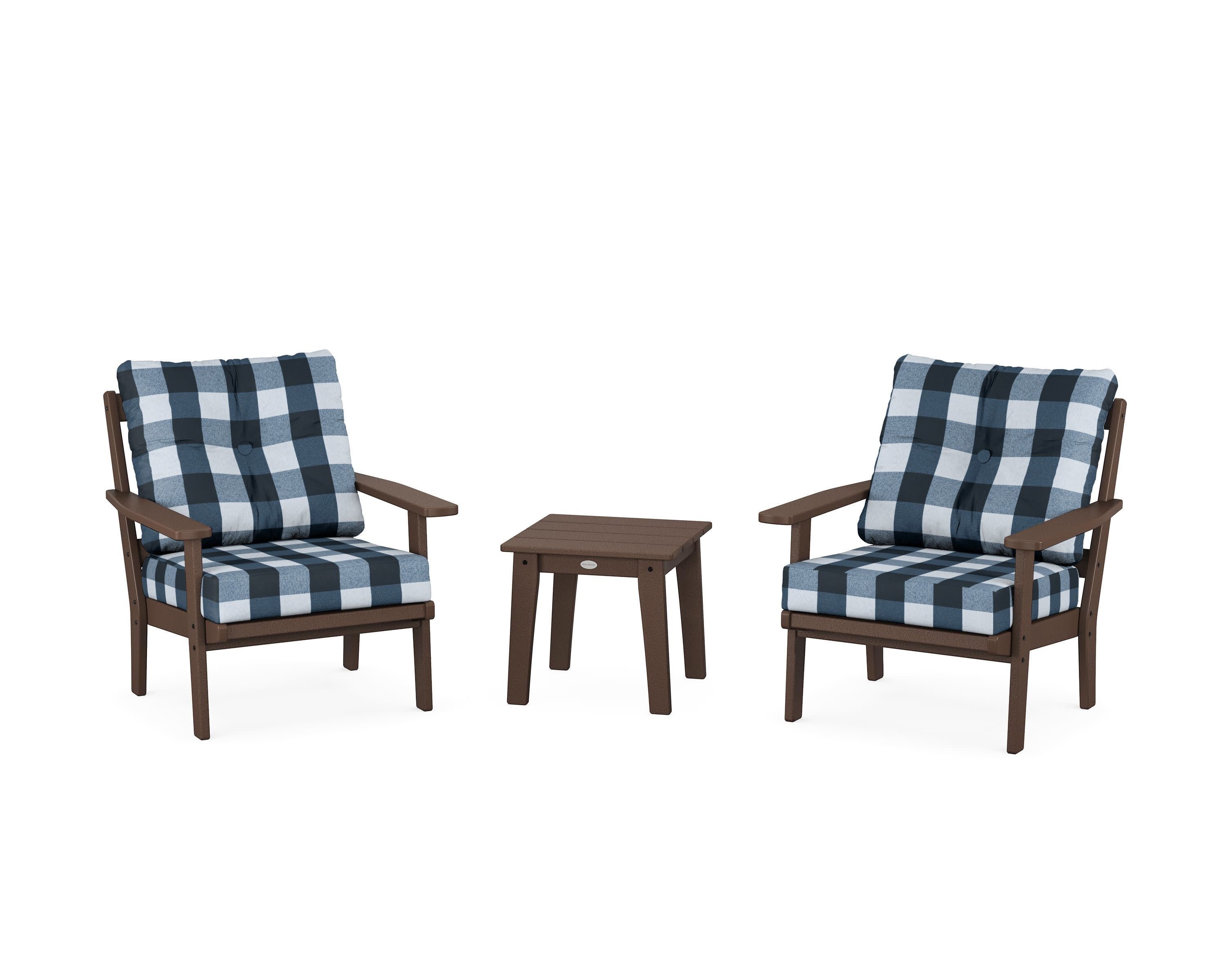 Prairie 3-Piece Deep Seating Set in Mahogany / Buffalo Plaid Marine Indigo