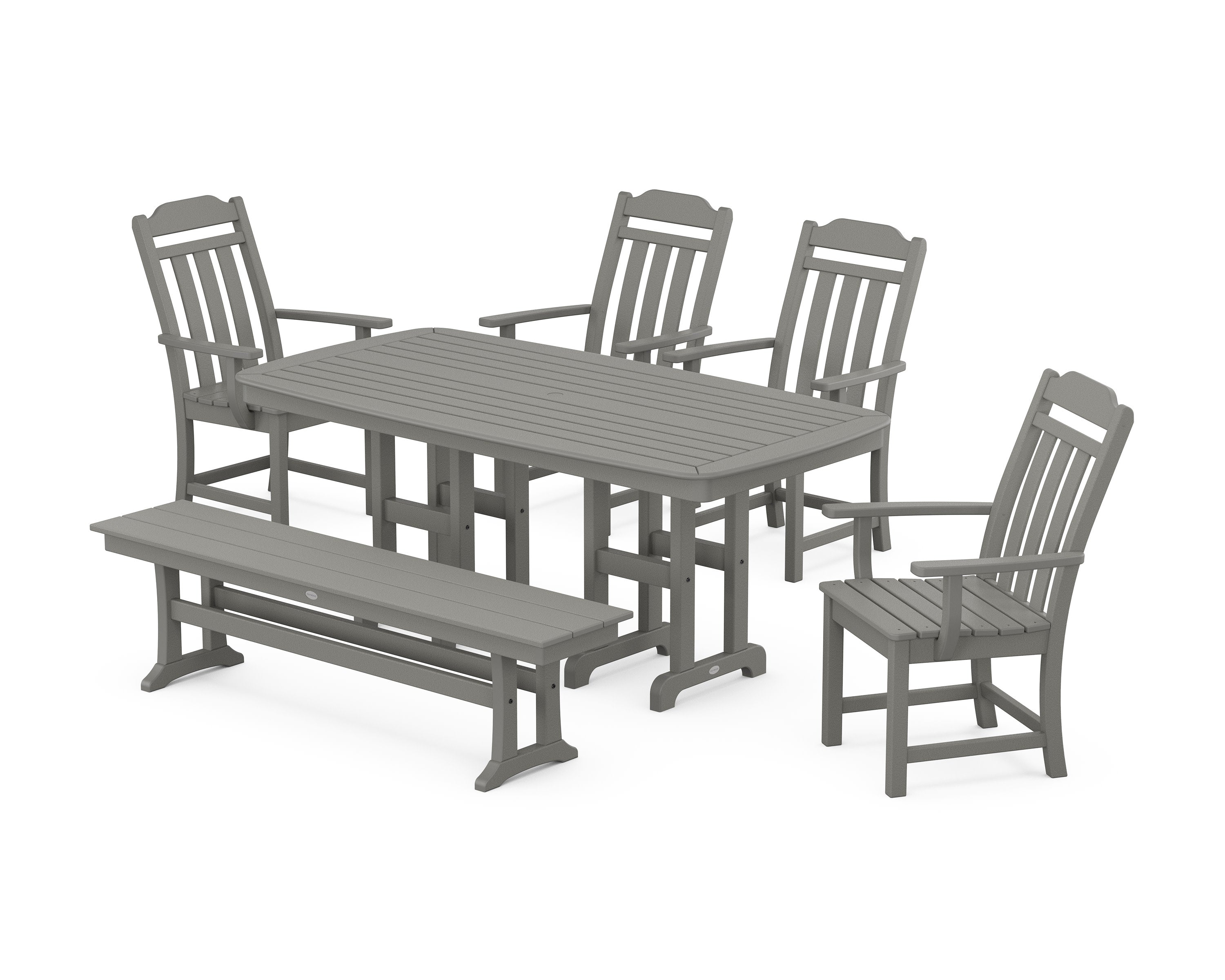 Cottage 6-Piece Dining Set with Bench in Slate Grey
