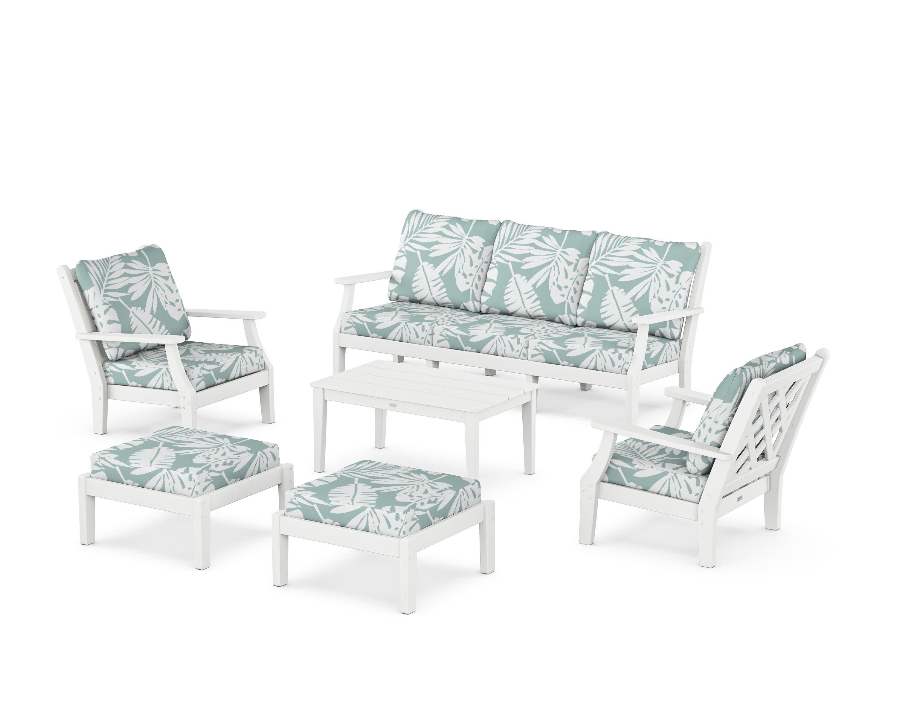 Wovendale 6-Piece Lounge Sofa Set in White / Leaf Glacier Spa