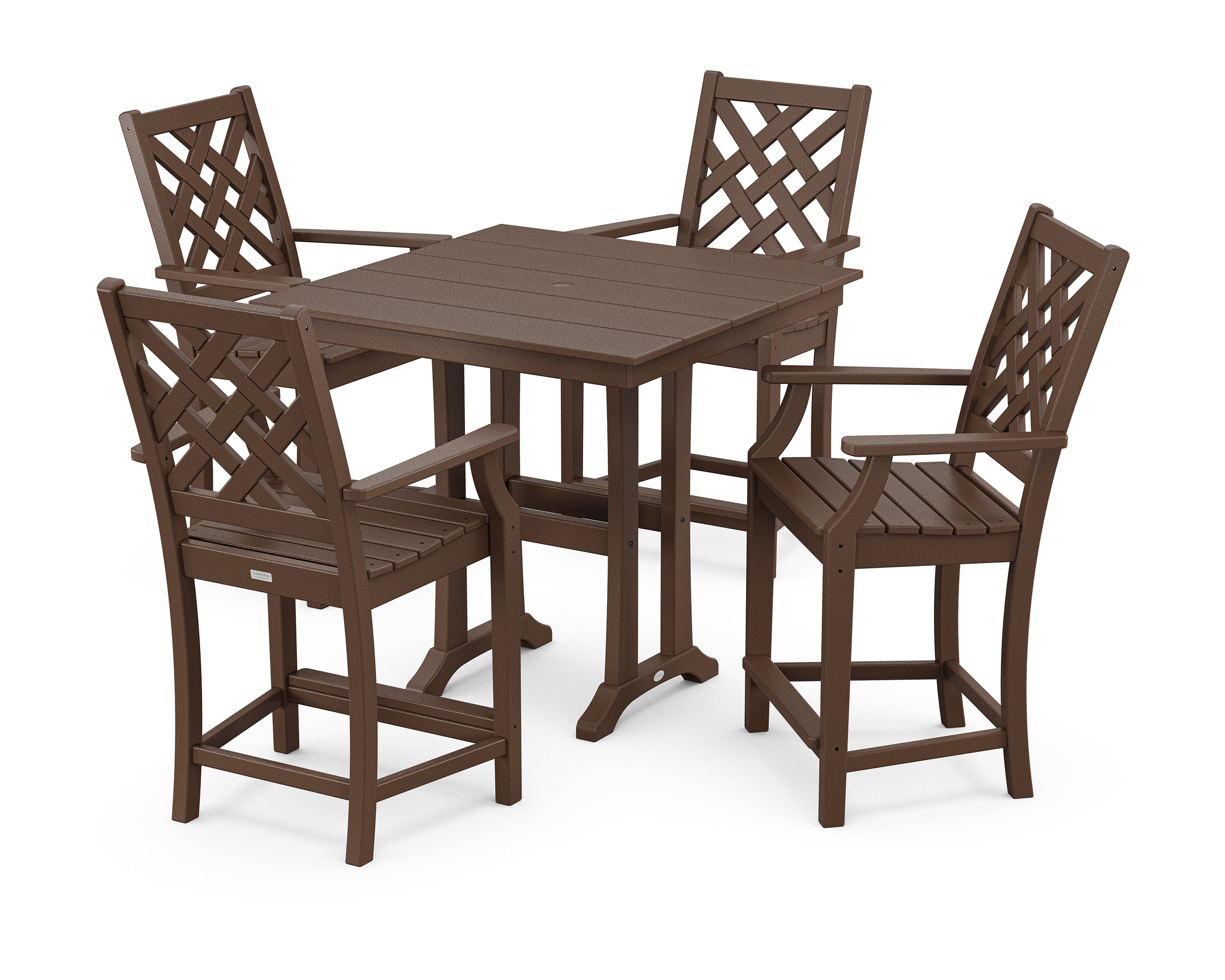 Wovendale 5-Piece Farmhouse Counter Set with Trestle Legs in Mahogany