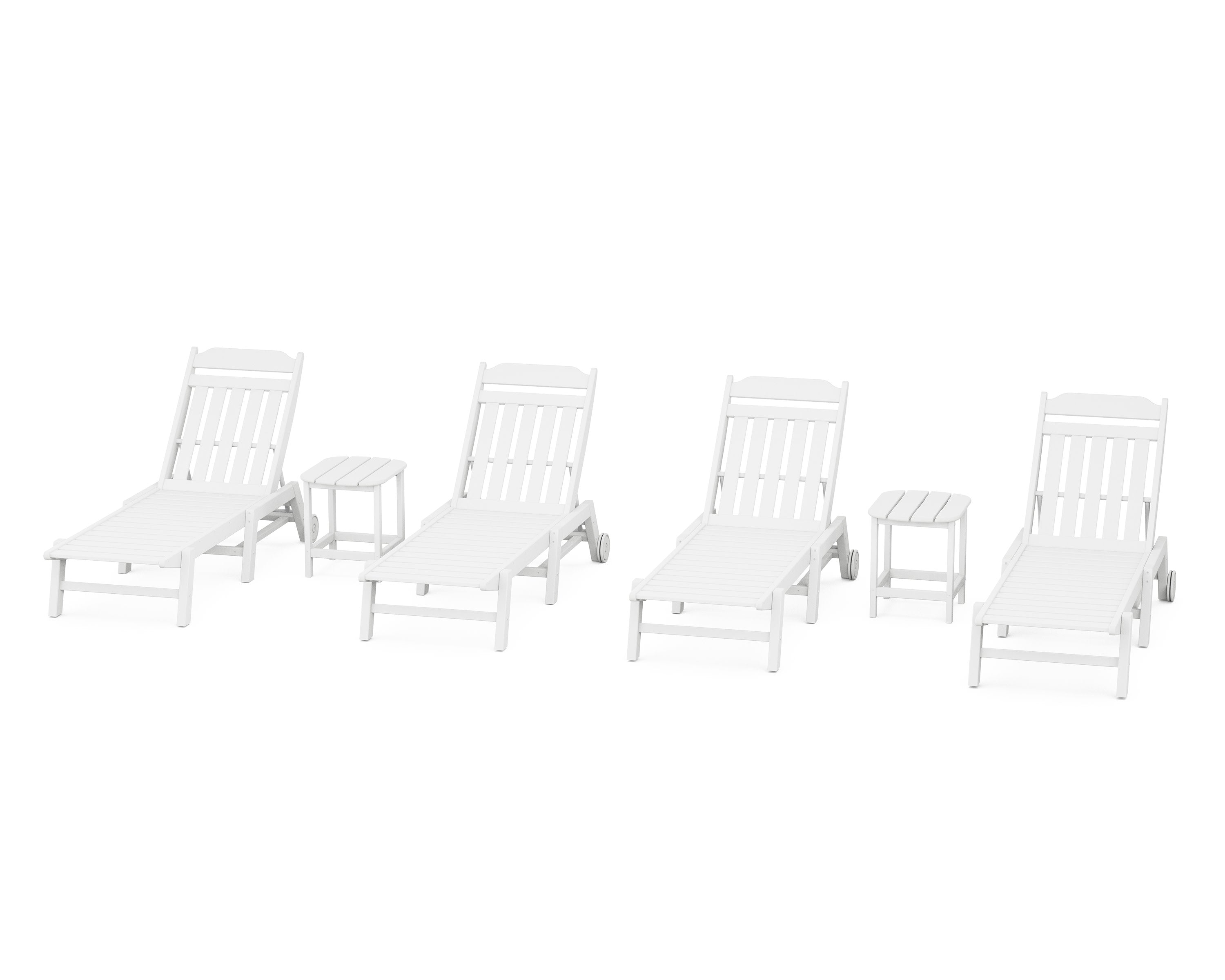 Cottage 6-Piece Chaise Set with Wheels in White