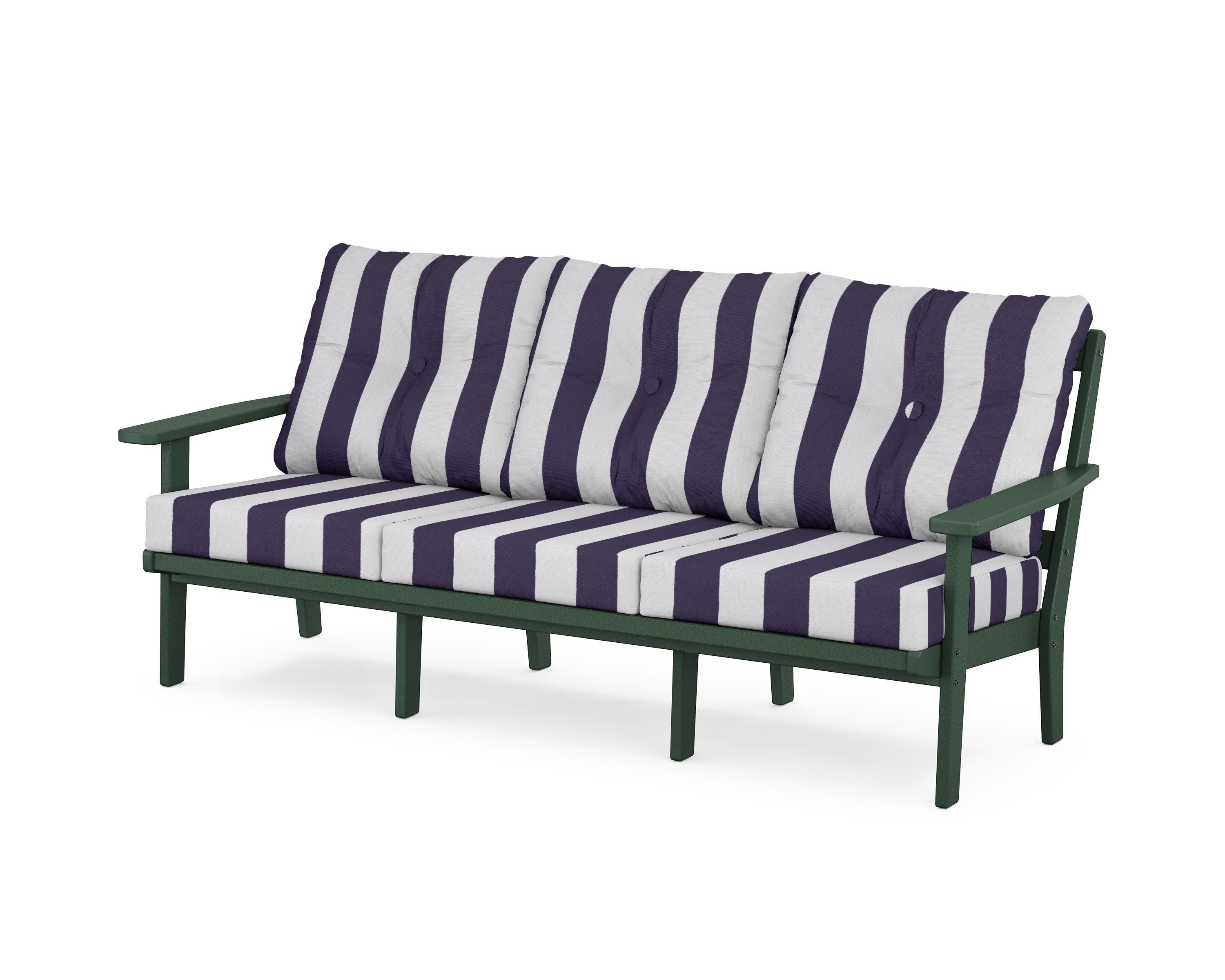 PrairieDeep Seating Sofa in Green / Cabana Stripe Navy