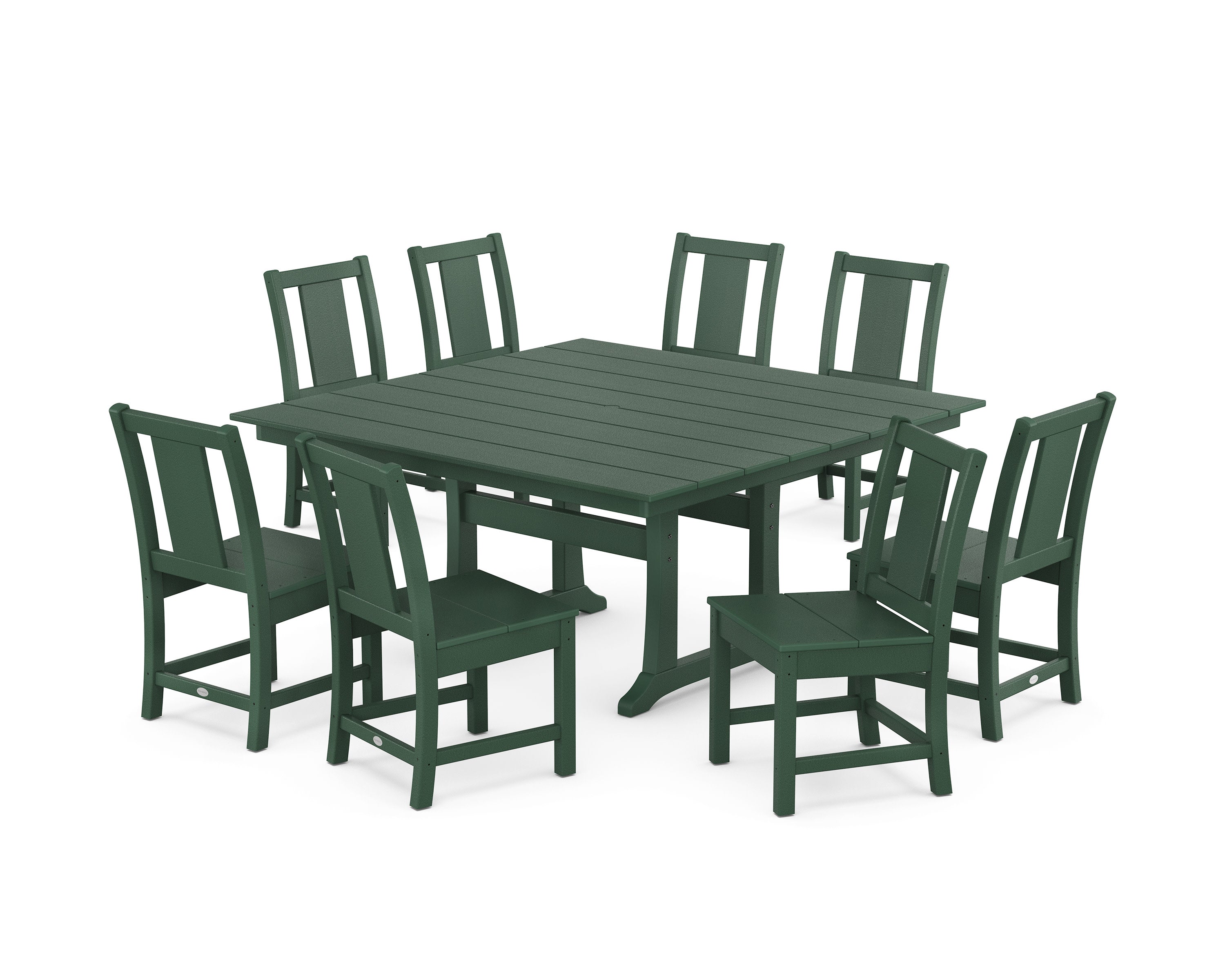 Prairie Side Chair 9-Piece Square Farmhouse Dining Set with Trestle Legs in Green