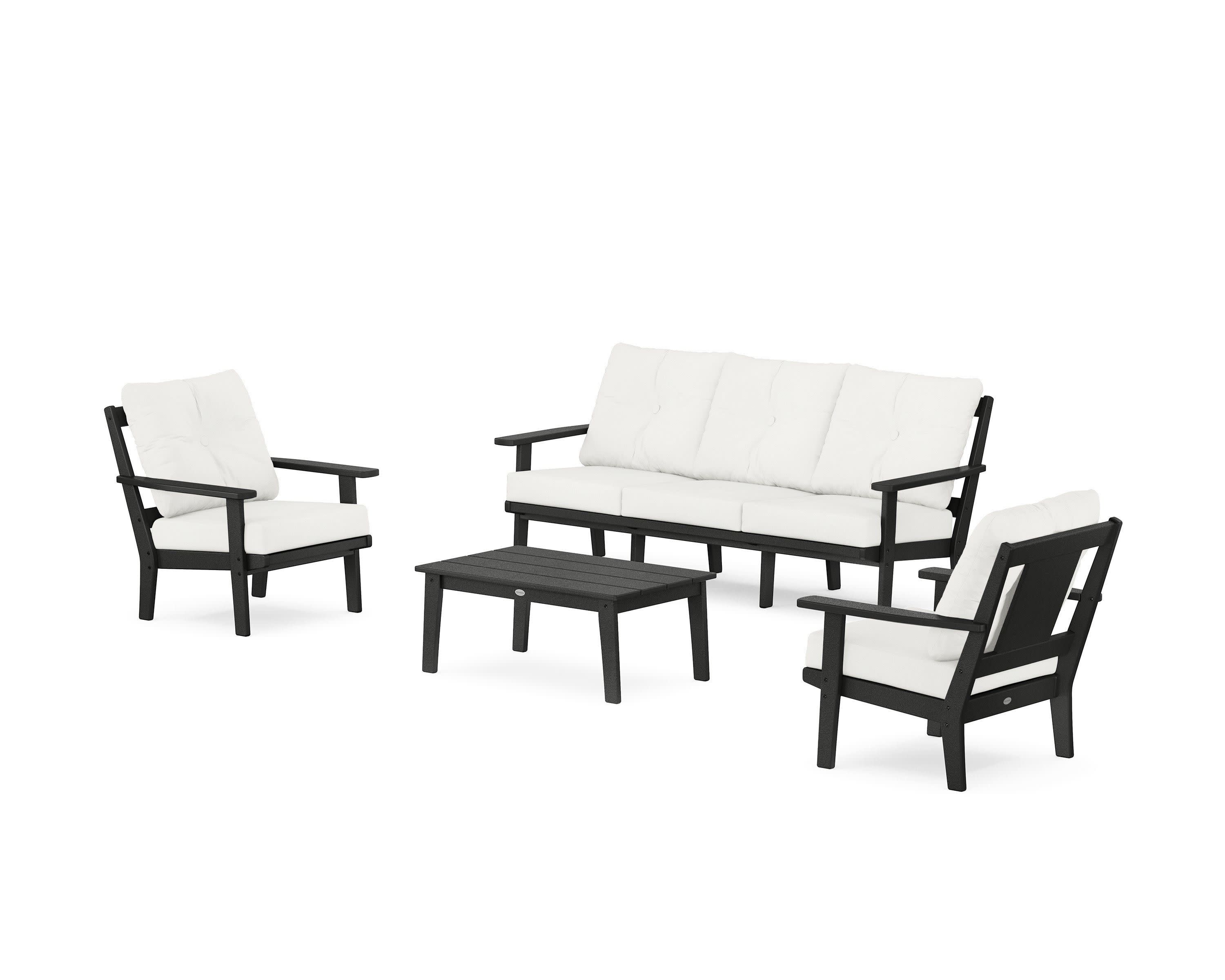 Prairie 4-Piece Deep Seating Set with Sofa in Black / Natural Linen