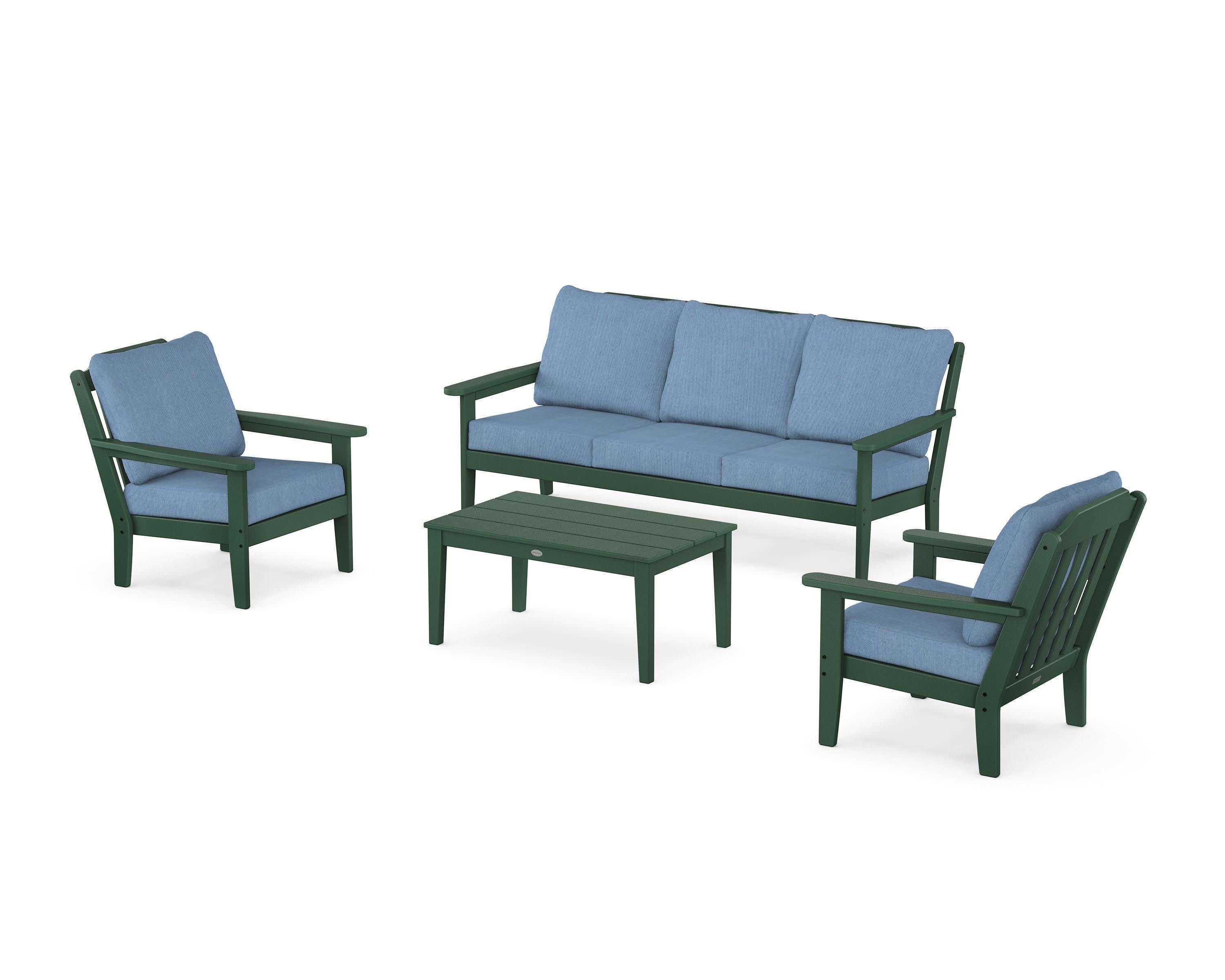 Cottage 4-Piece Deep Seating Set with Sofa in Green / Sky Blue