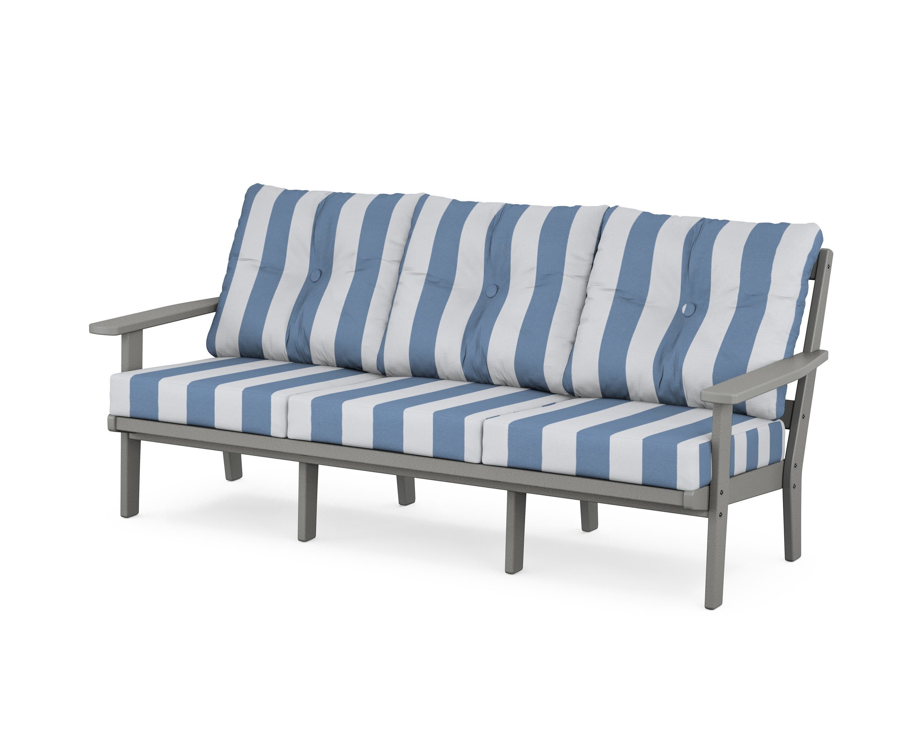 PrairieDeep Seating Sofa in Slate Grey / Cabana Stripe Sky Blue