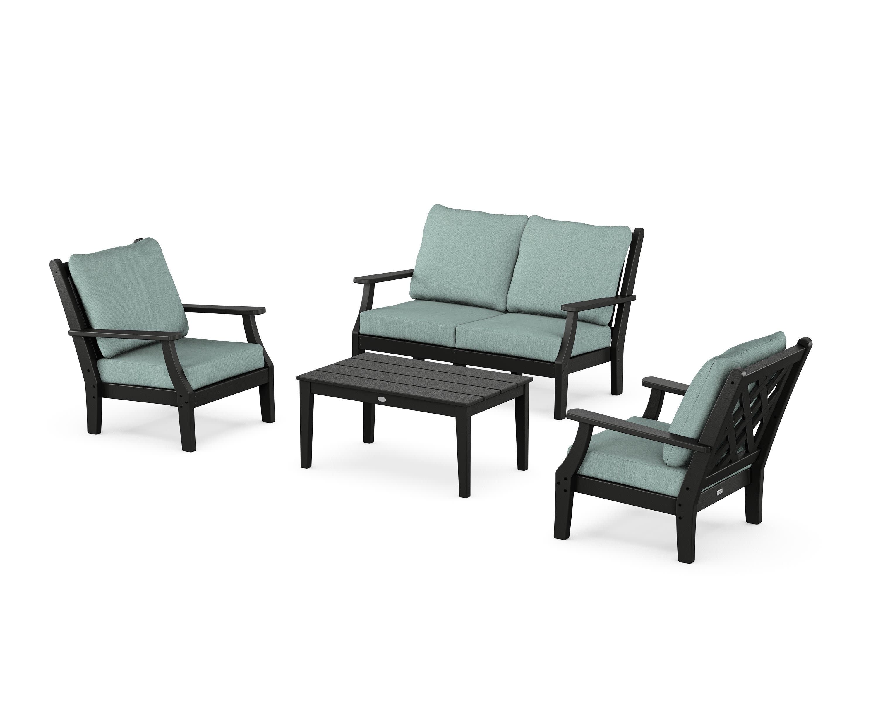 Wovendale 4-Piece Deep Seating Set with Loveseat in Black / Glacier Spa