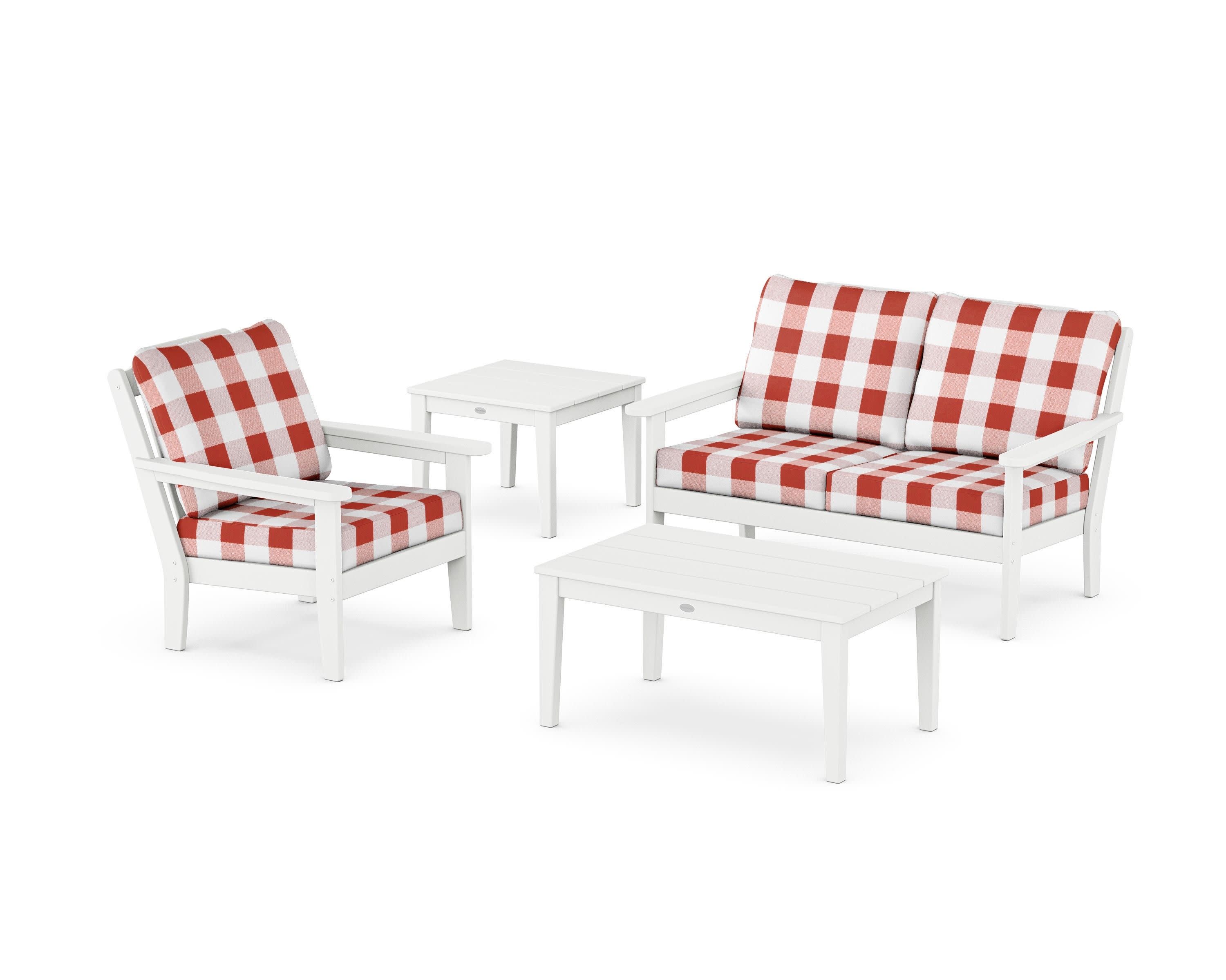 Wovendale 4-Piece Deep Seating Set in White / Buffalo Plaid Crimson