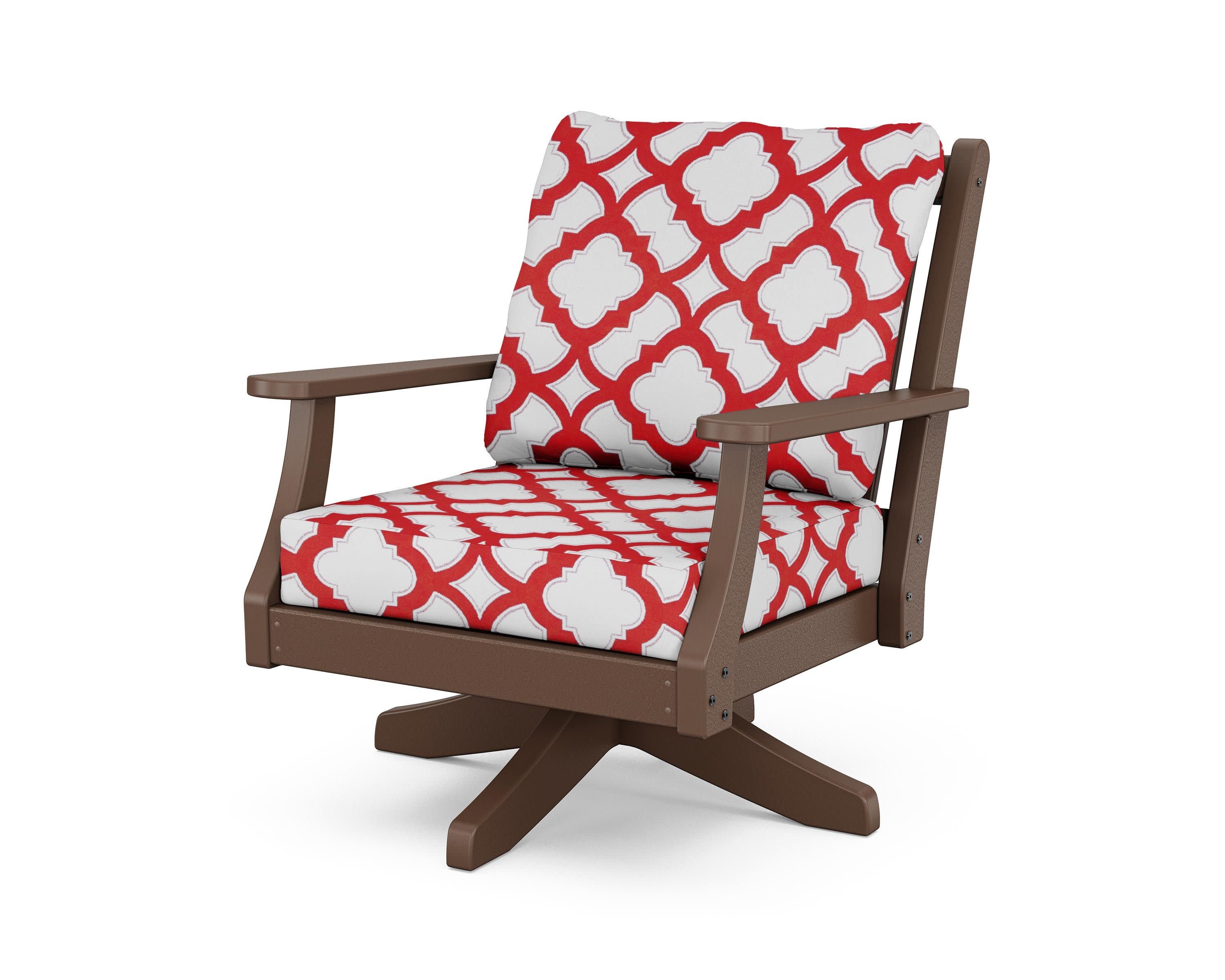 Wovendale Deep Seating Swivel Chair in Mahogany / Trellis Crimson