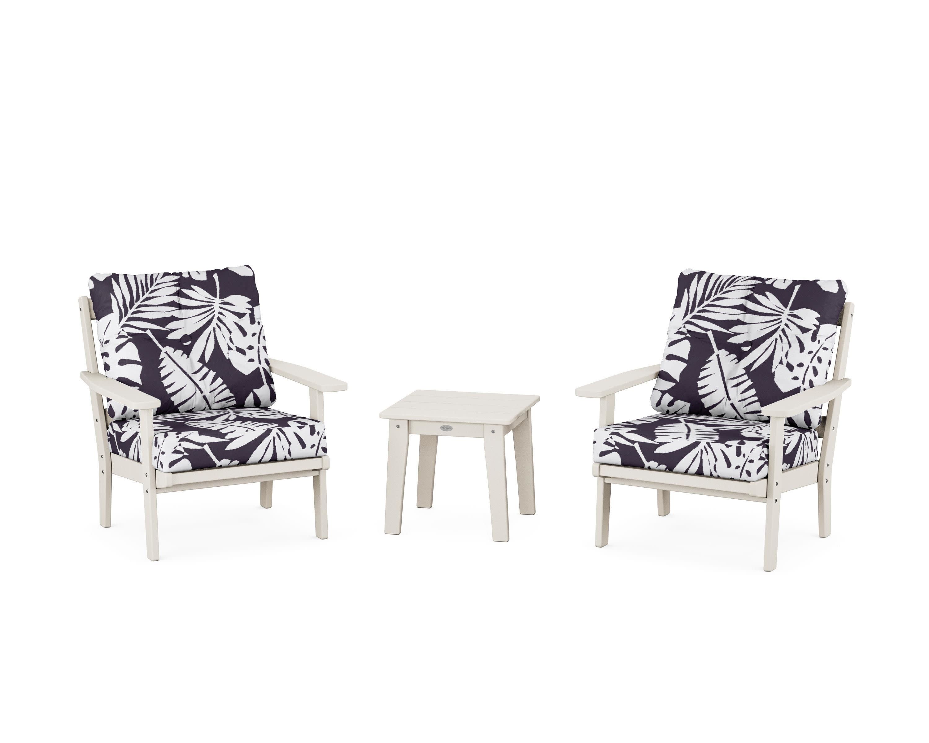 Prairie 3-Piece Deep Seating Set in Sand / Leaf Navy