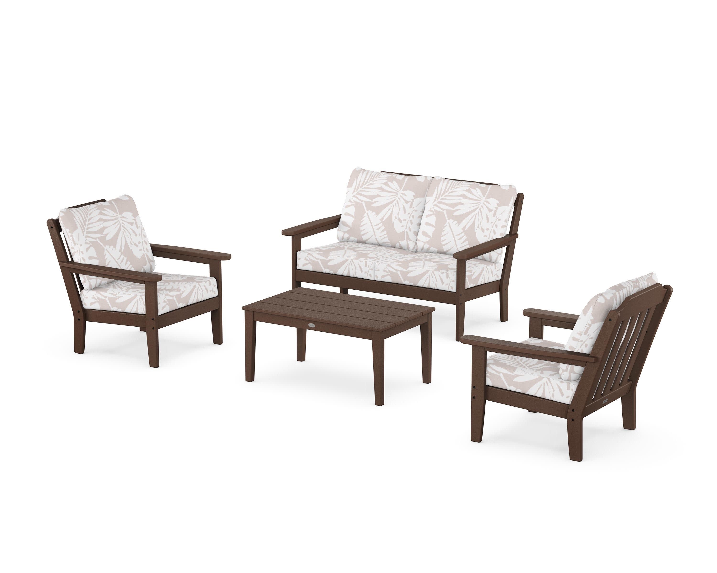 Cottage 4-Piece Deep Seating Set with Loveseat in Mahogany / Leaf Dune Burlap