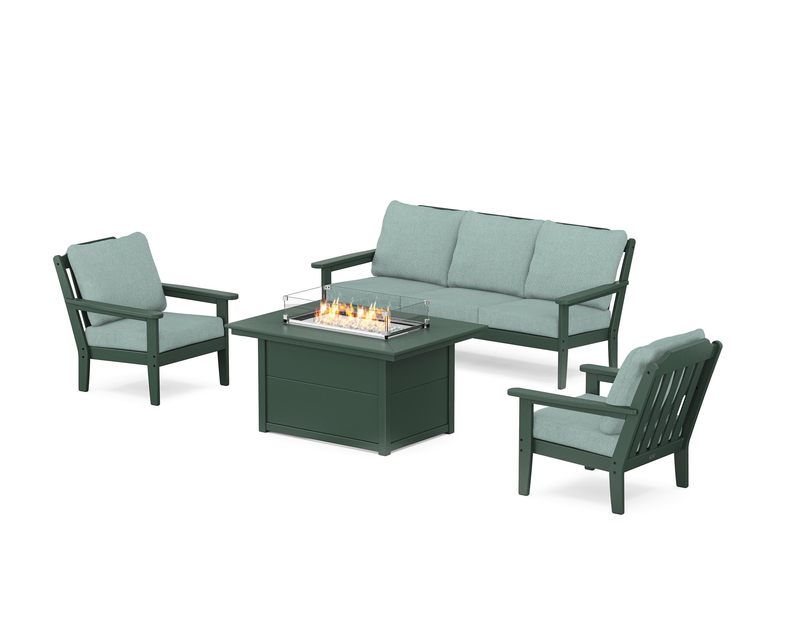 Cottage Deep Seating Fire Pit Table Set in Green / Glacier Spa