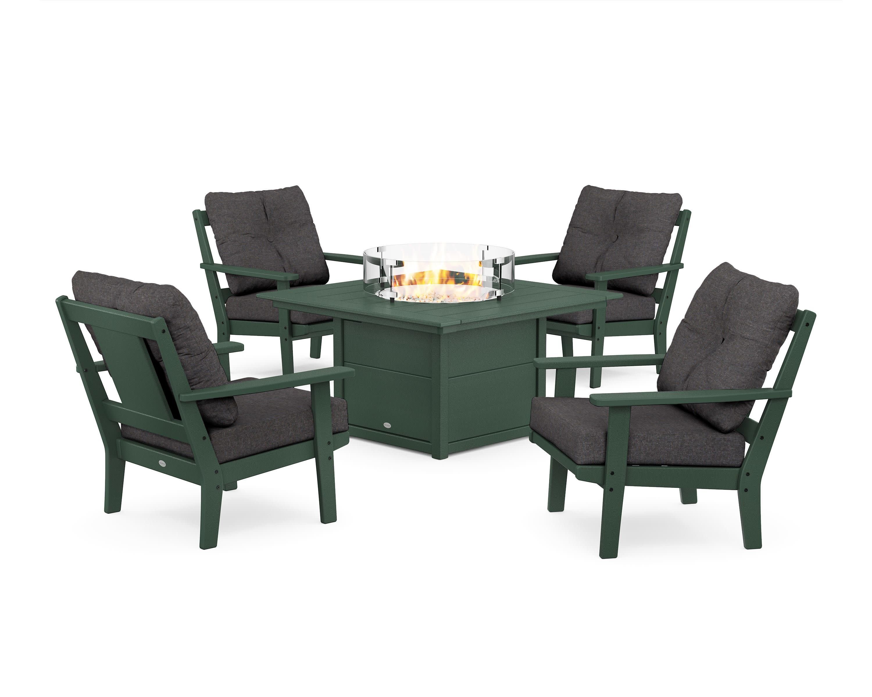 Prairie 5-Piece Deep Seating Set with Fire Pit Table in Green / Ash Charcoal