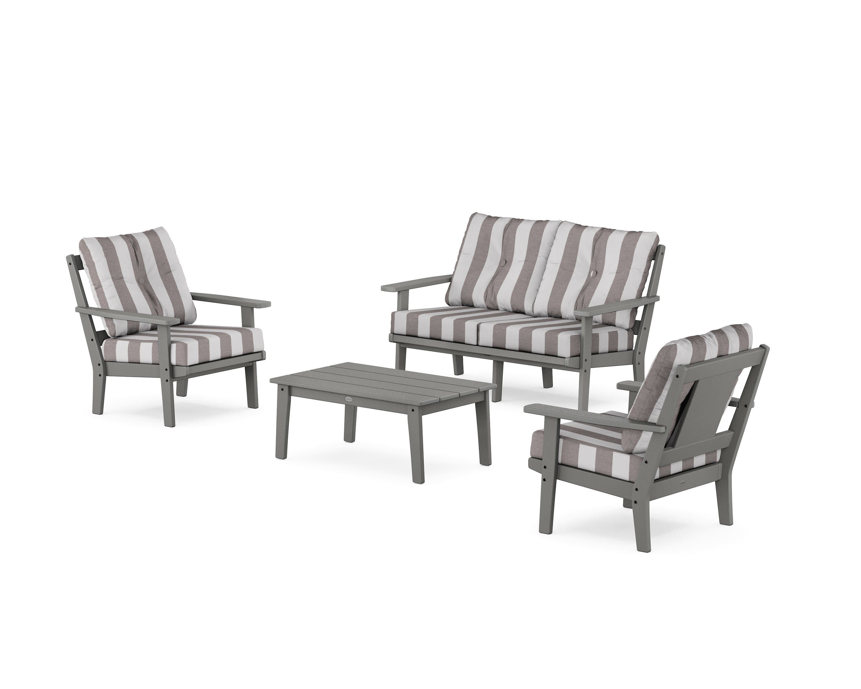 Prairie 4-Piece Deep Seating Set with Loveseat in Slate Grey / Cabana Stripe Grey Mist