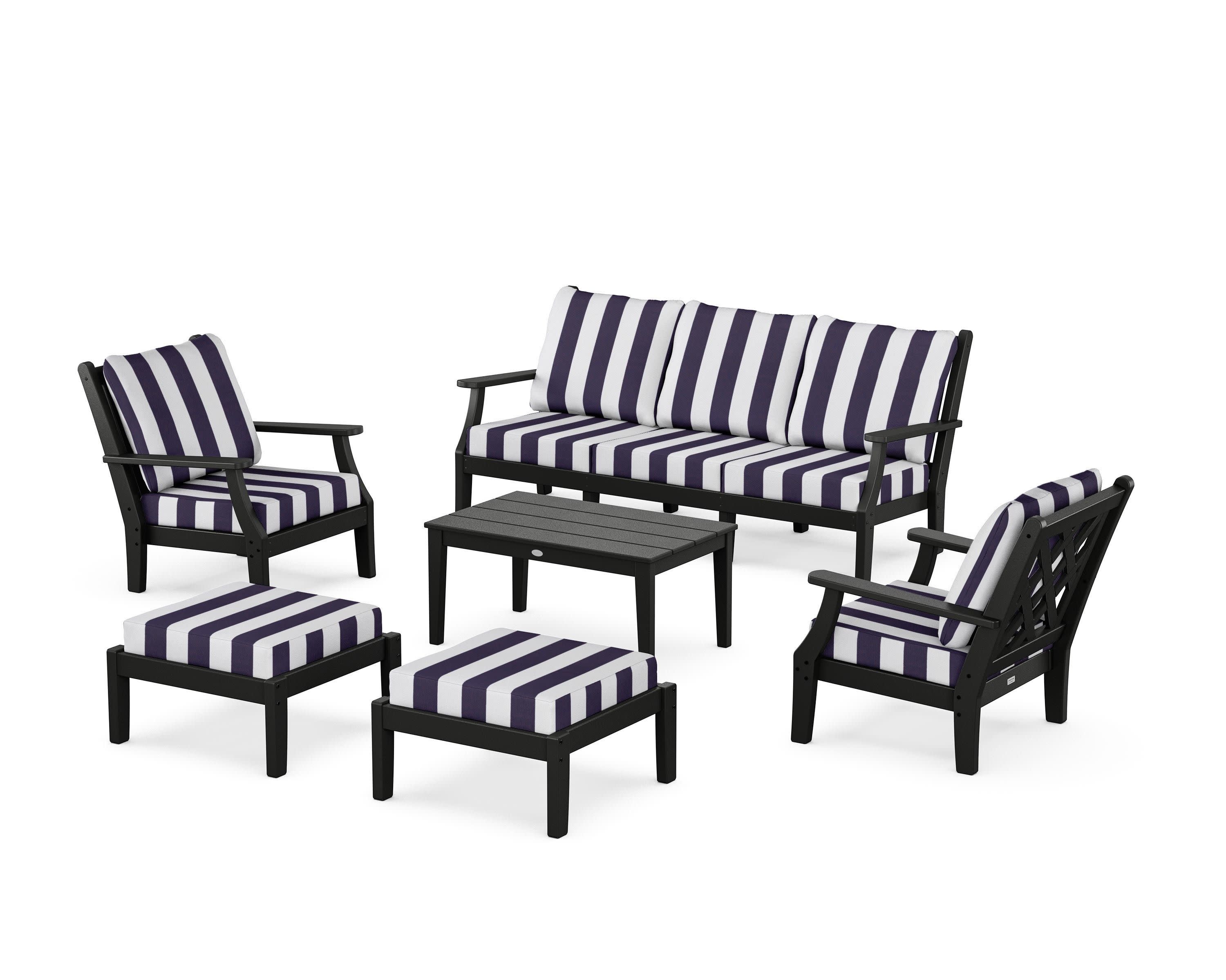 Wovendale 6-Piece Lounge Sofa Set in Black / Cabana Stripe Navy