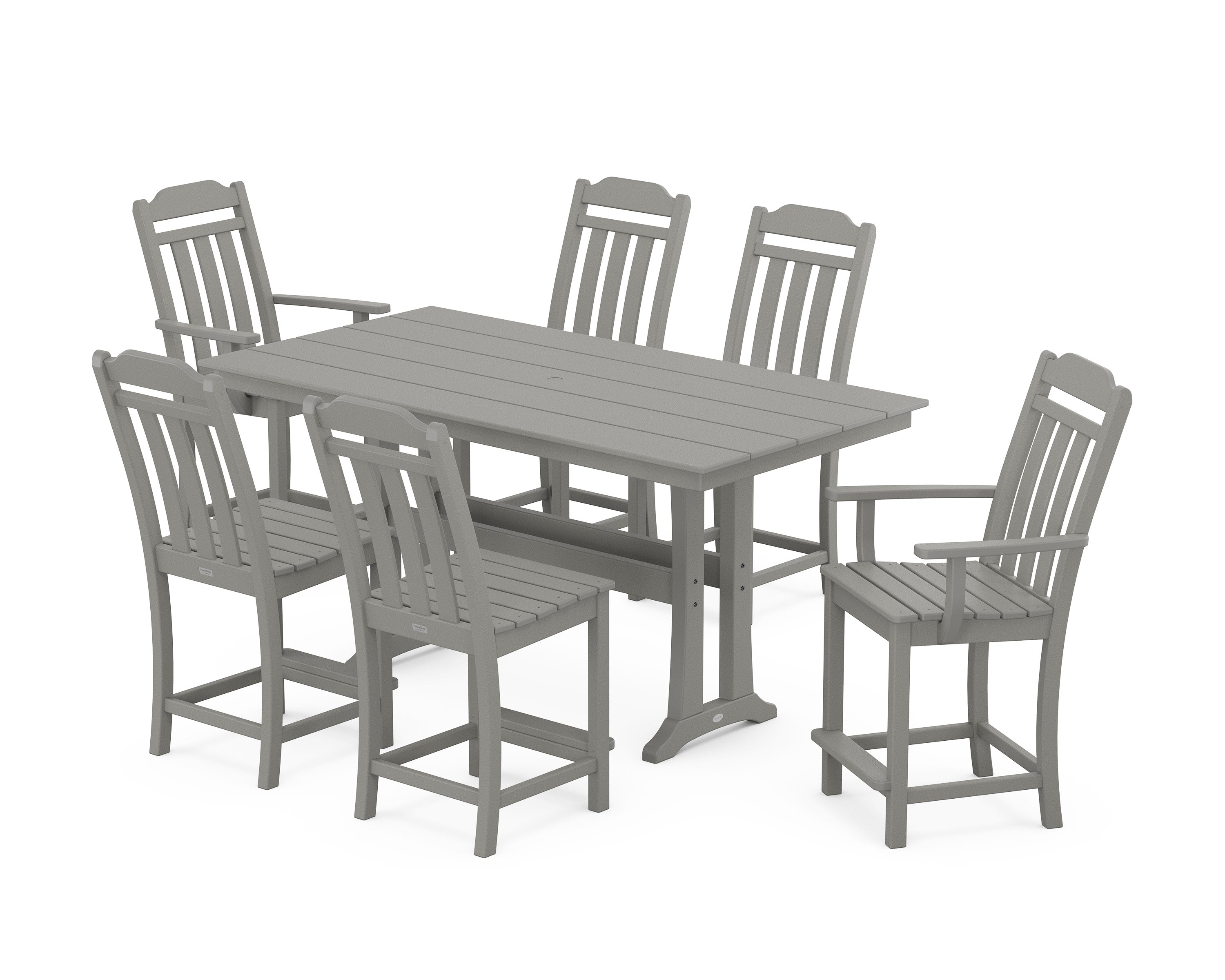 Cottage 7-Piece Farmhouse Counter Set with Trestle Legs in Slate Grey