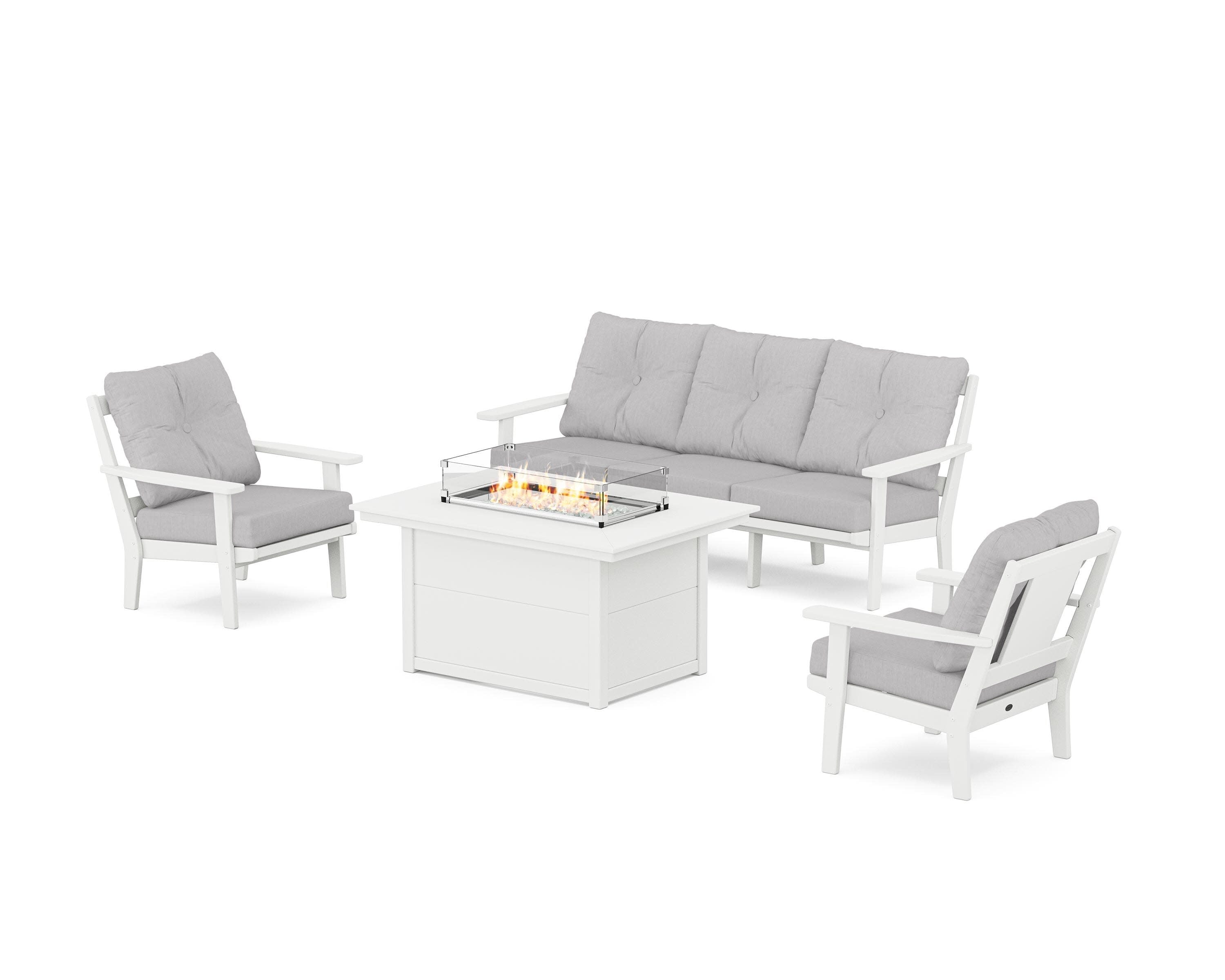 Prairie Deep Seating Fire Pit Table Set in White / Granite